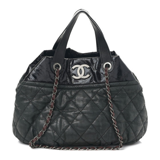 Chanel Iridescent Calfskin Quilted Large In The Mix Tote Black