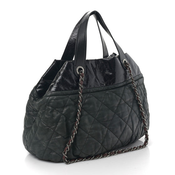 Chanel Iridescent Calfskin Quilted Large In The Mix Tote Black