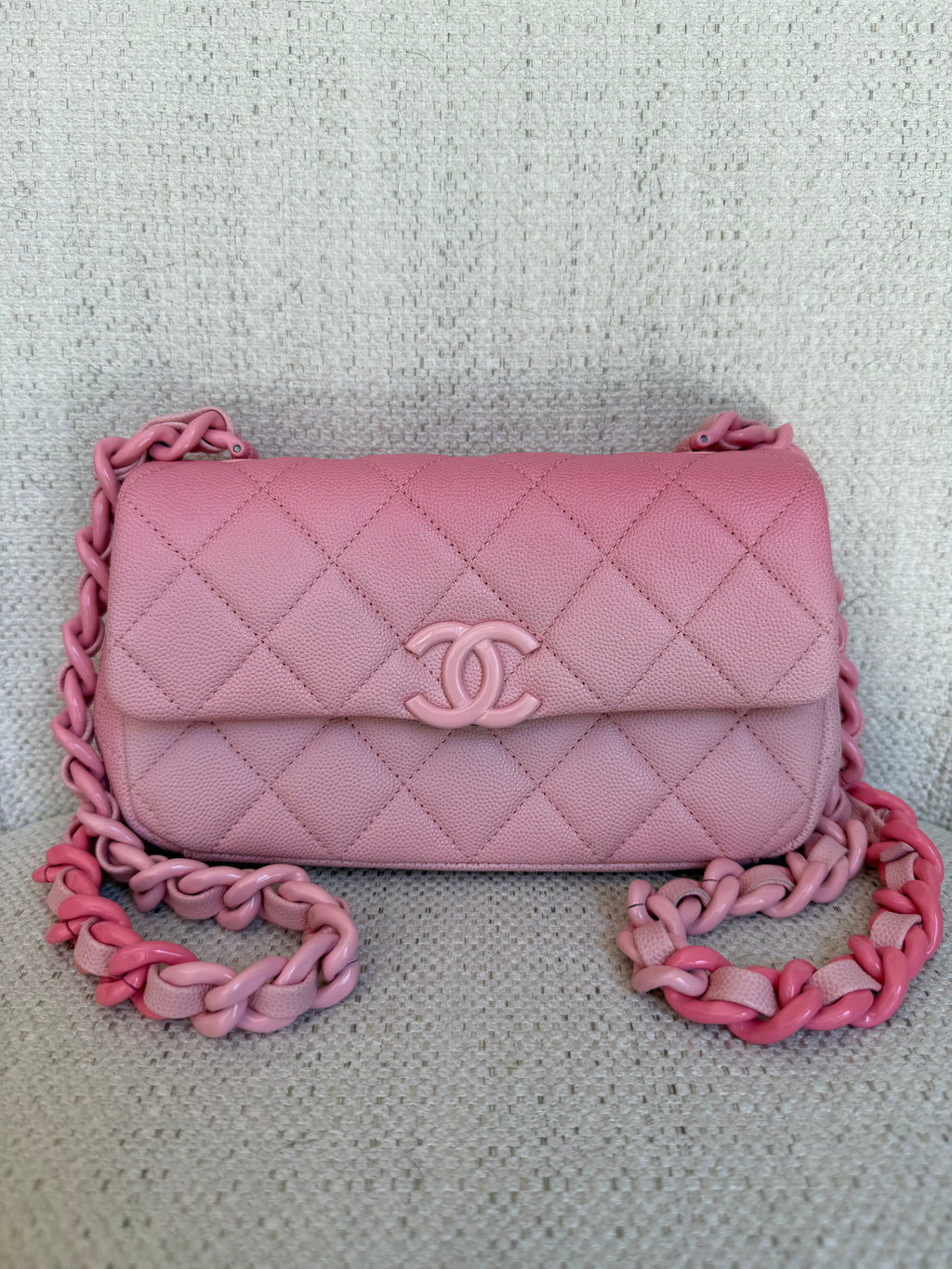 Chanel Mini Flap Bag Pink Ombre Caviar Lacquered Metal Hardware