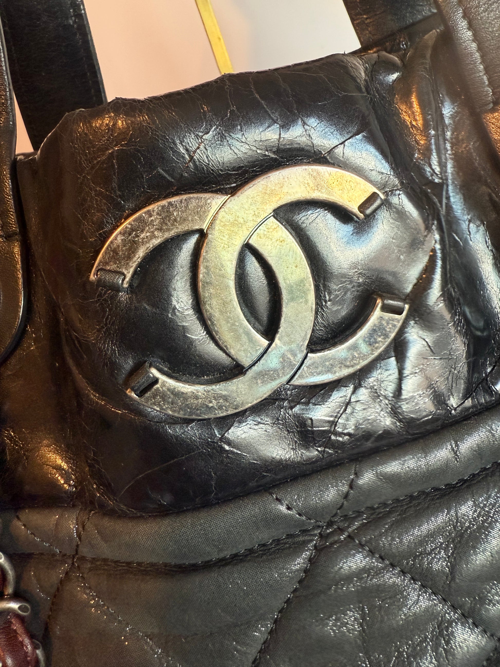 Chanel Iridescent Calfskin Quilted Large In The Mix Tote Black