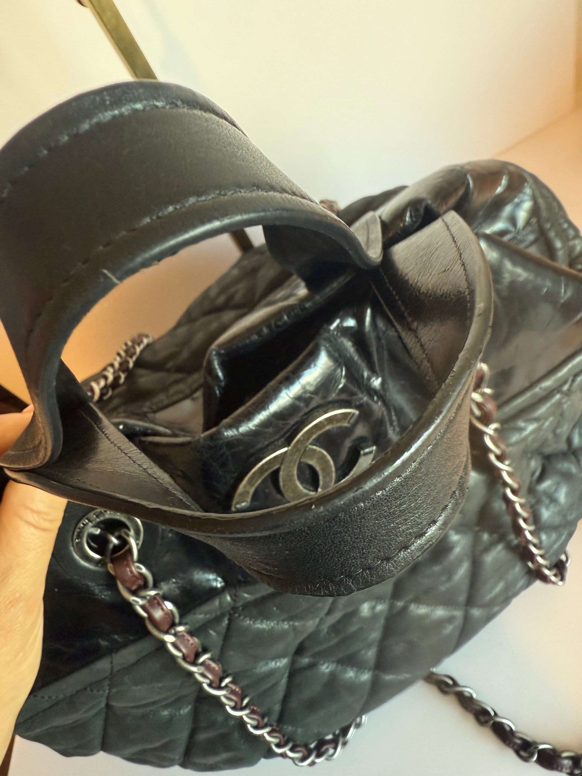 Chanel Iridescent Calfskin Quilted Large In The Mix Tote Black