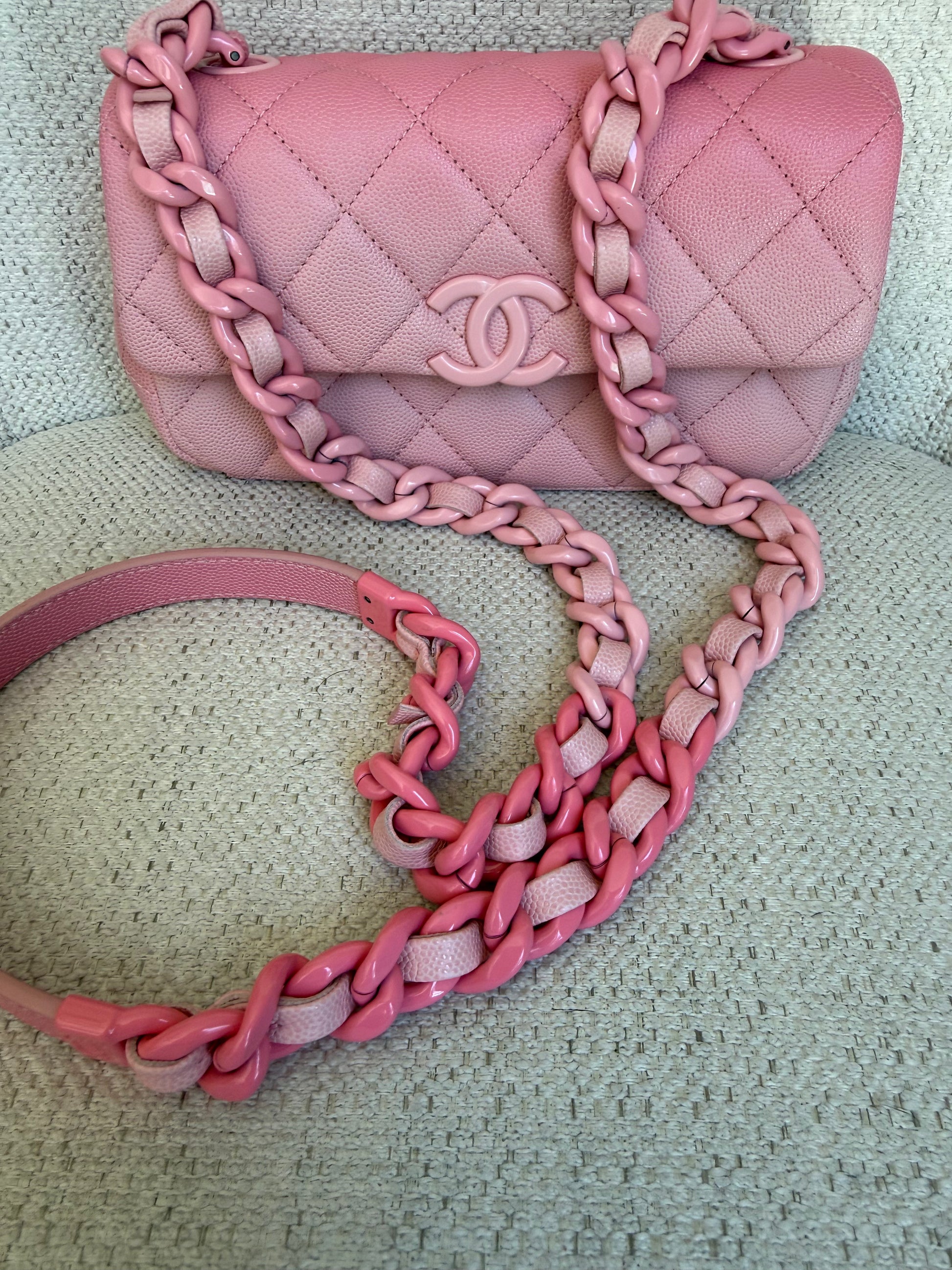 Chanel Mini Flap Bag Pink Ombre Caviar Lacquered Metal Hardware