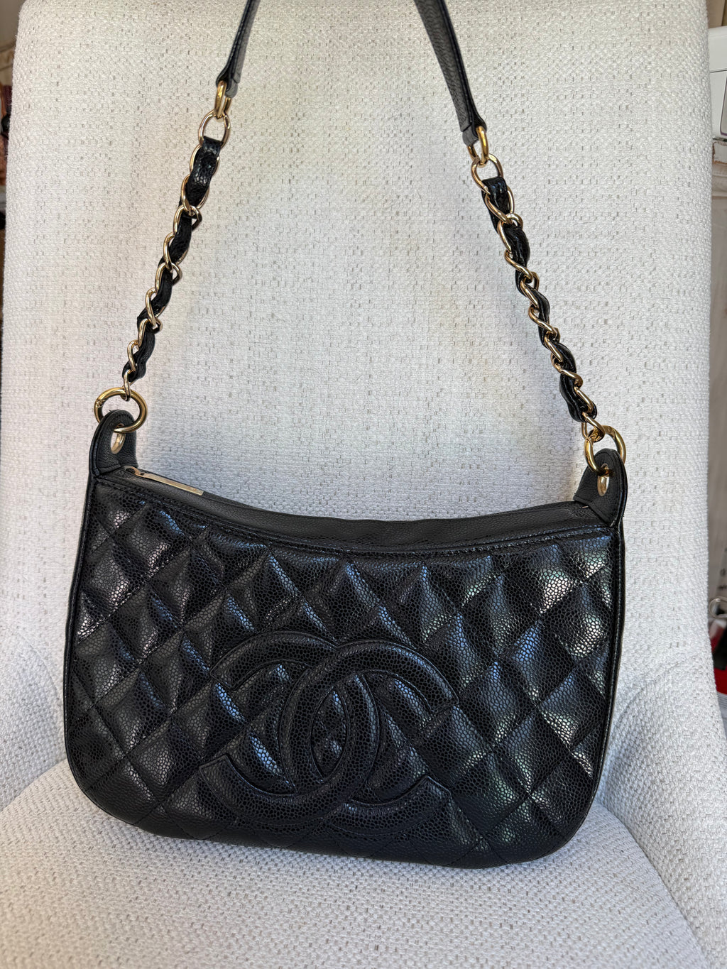 Chanel timeless CC chain shoulder bag quilted caviar