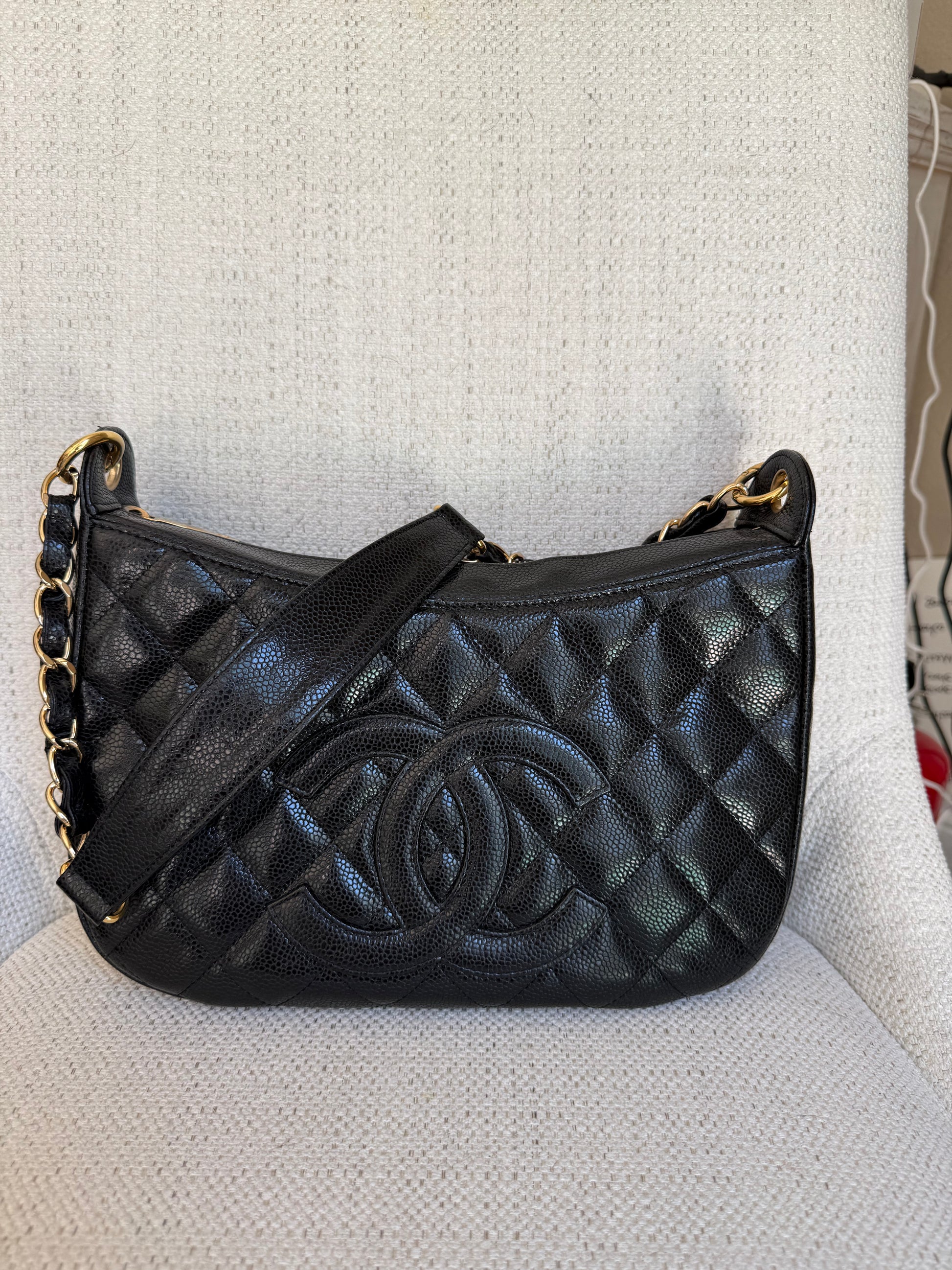 Chanel timeless CC chain shoulder bag quilted caviar