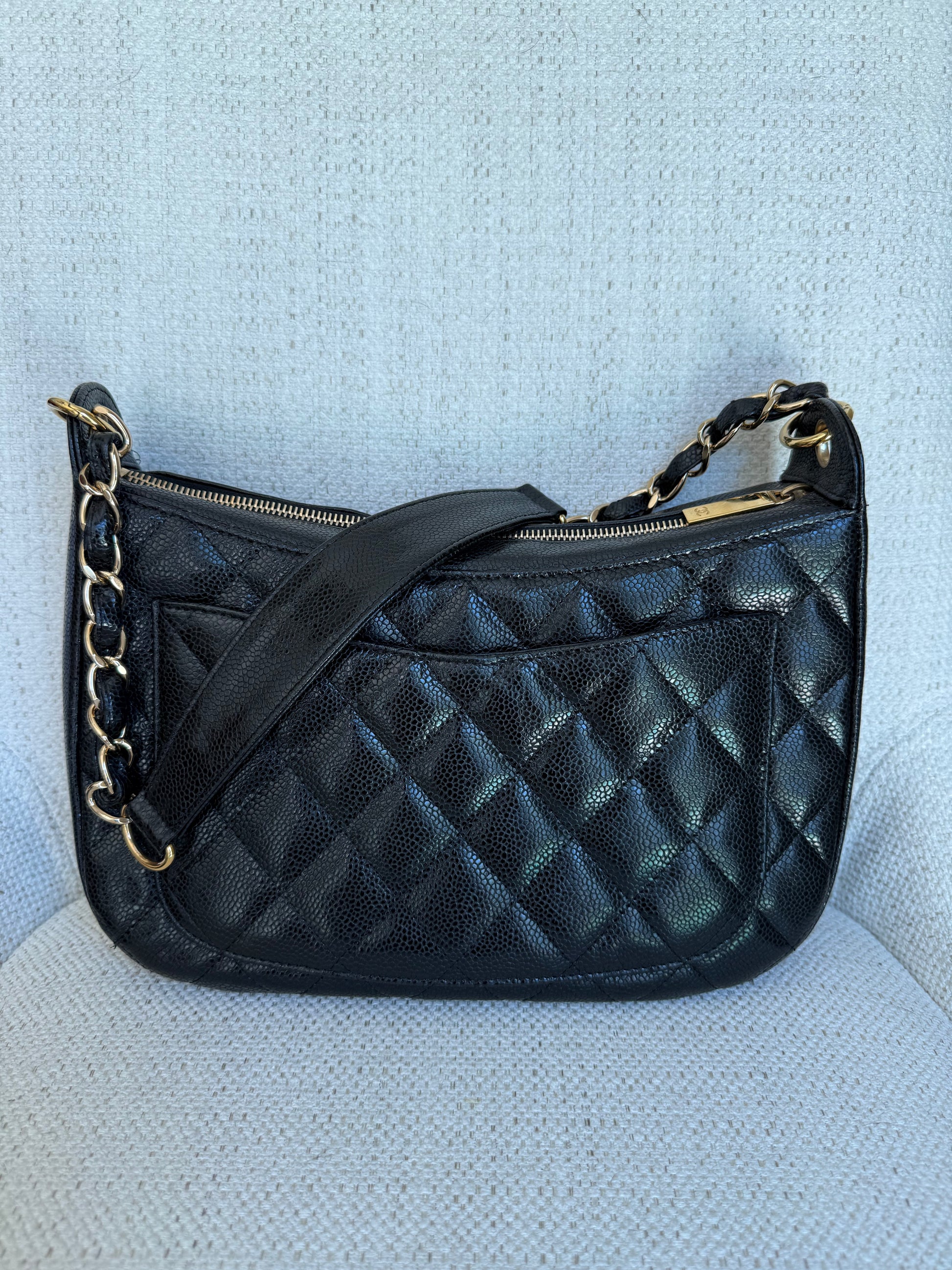 Chanel timeless CC chain shoulder bag quilted caviar