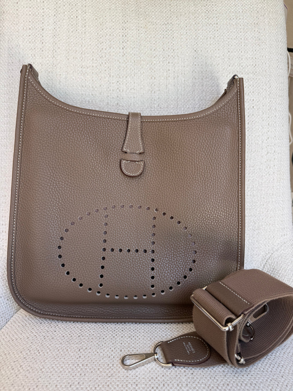 Hermes Evelyn III PM Etoupe Clemence with palladium hardware