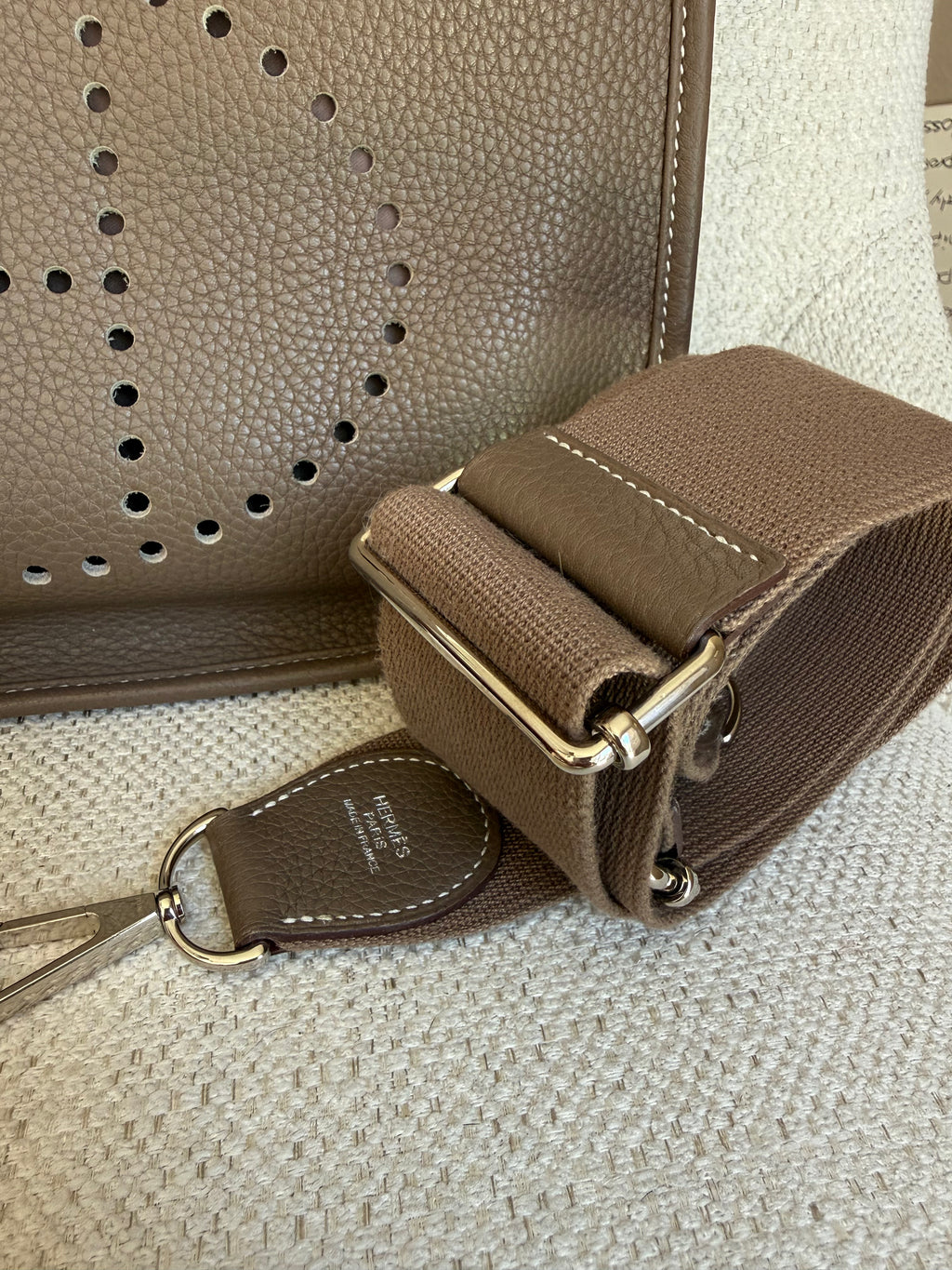 Hermes Evelyn III PM Etoupe Clemence with palladium hardware