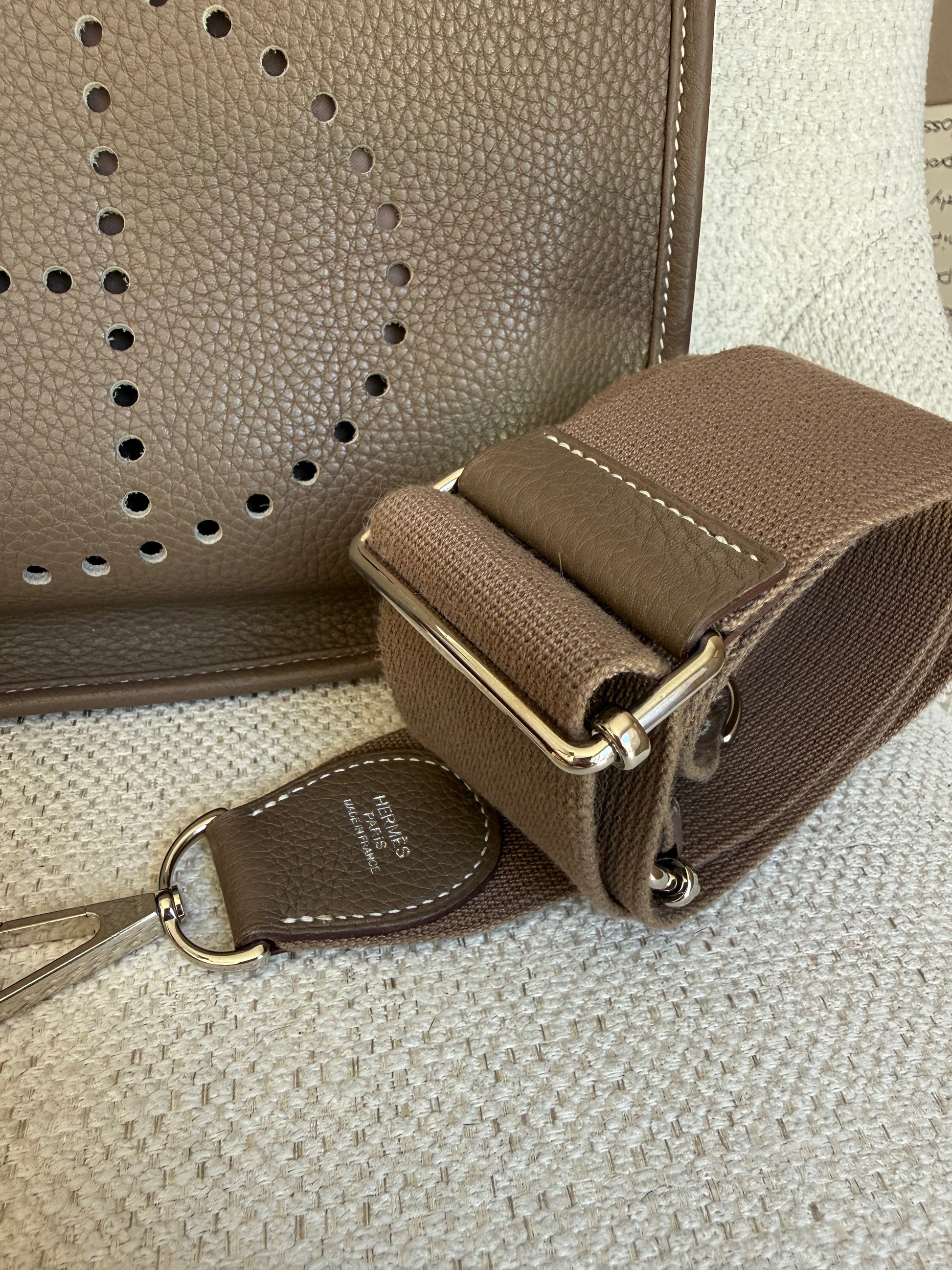 Hermes Evelyn III PM Etoupe Clemence with palladium hardware