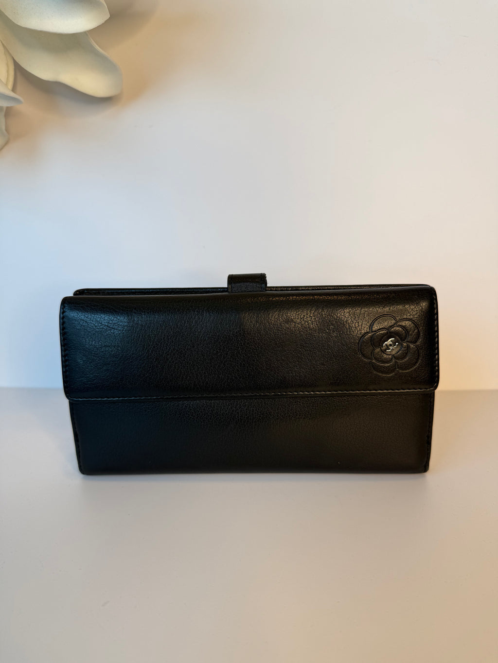 Chanel camellia embossed long wallet