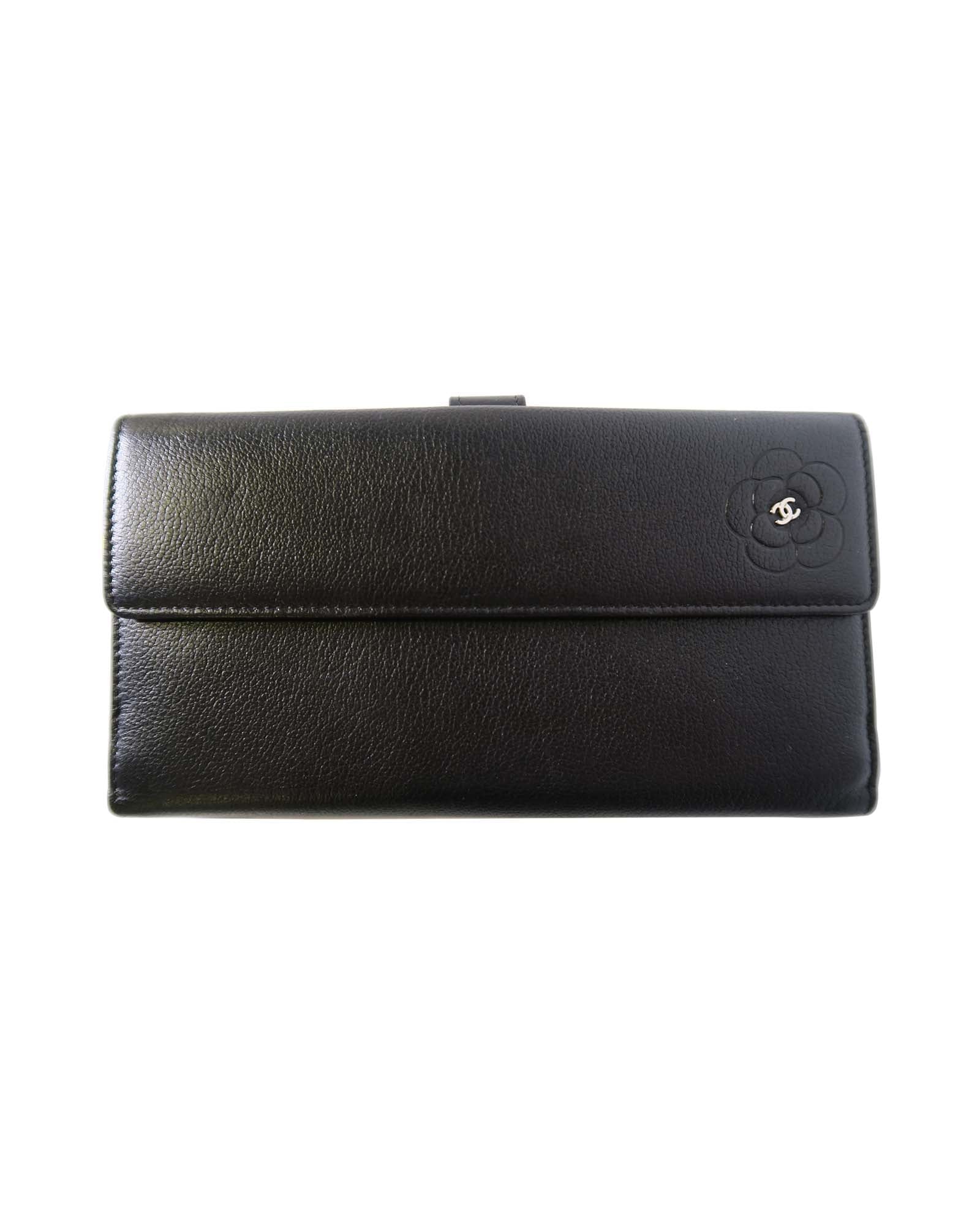 Chanel camellia embossed long wallet
