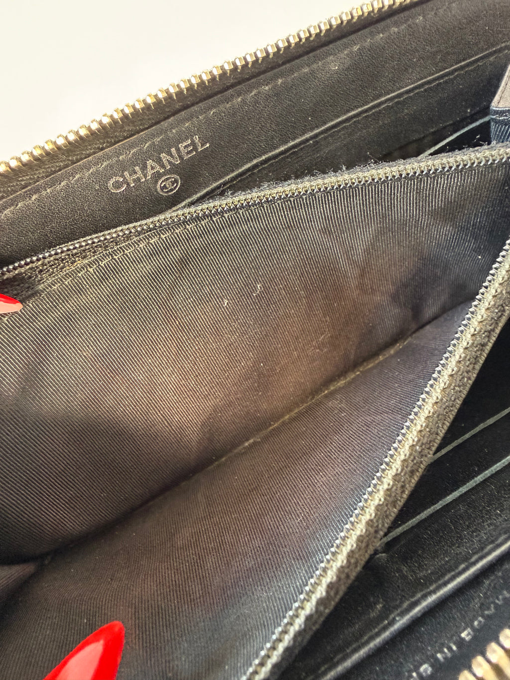 Chanel patent leather zip around wallet
