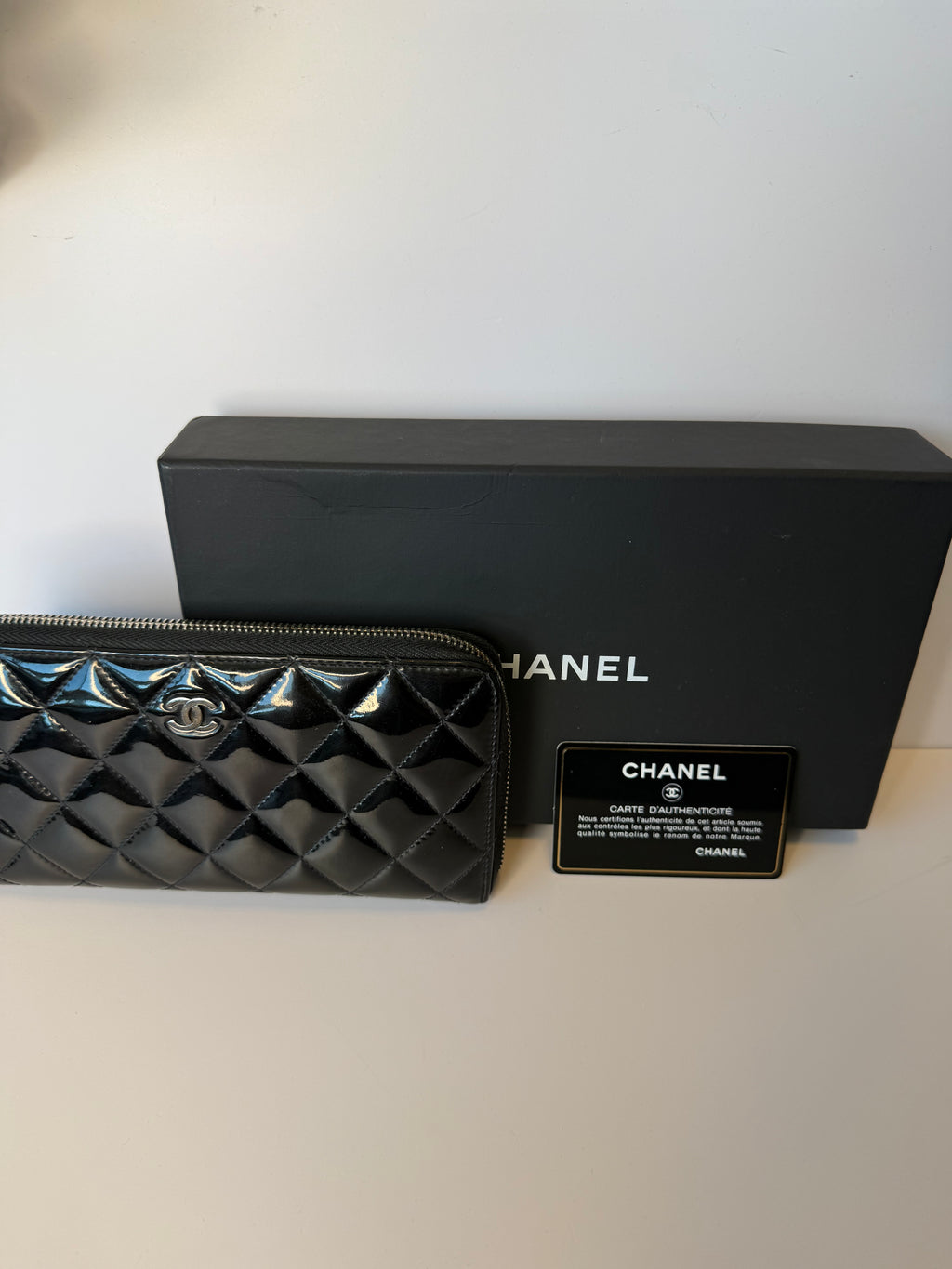 Chanel patent leather zip around wallet