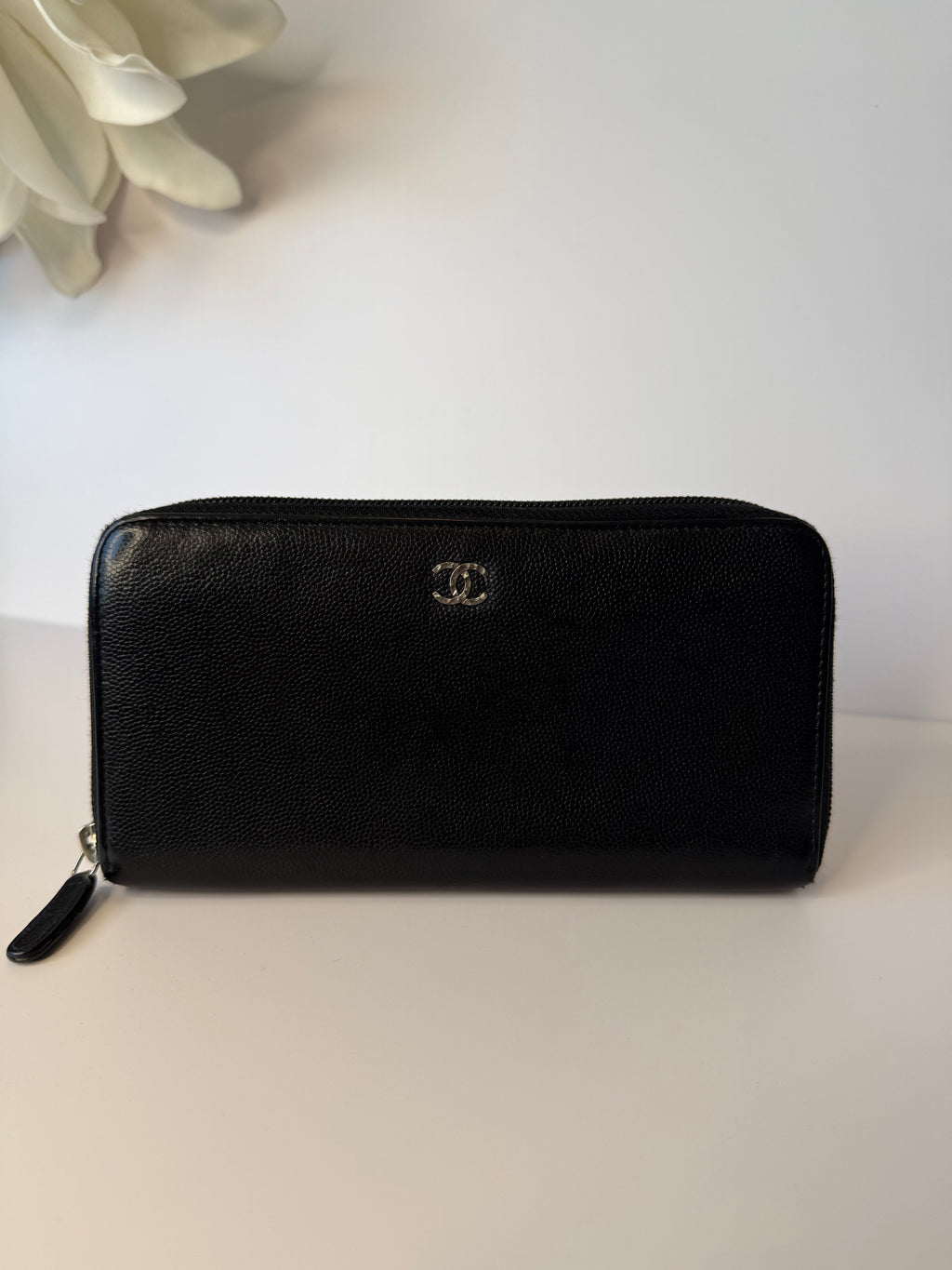 Chanel Black Leather CC Zip Around Wallet