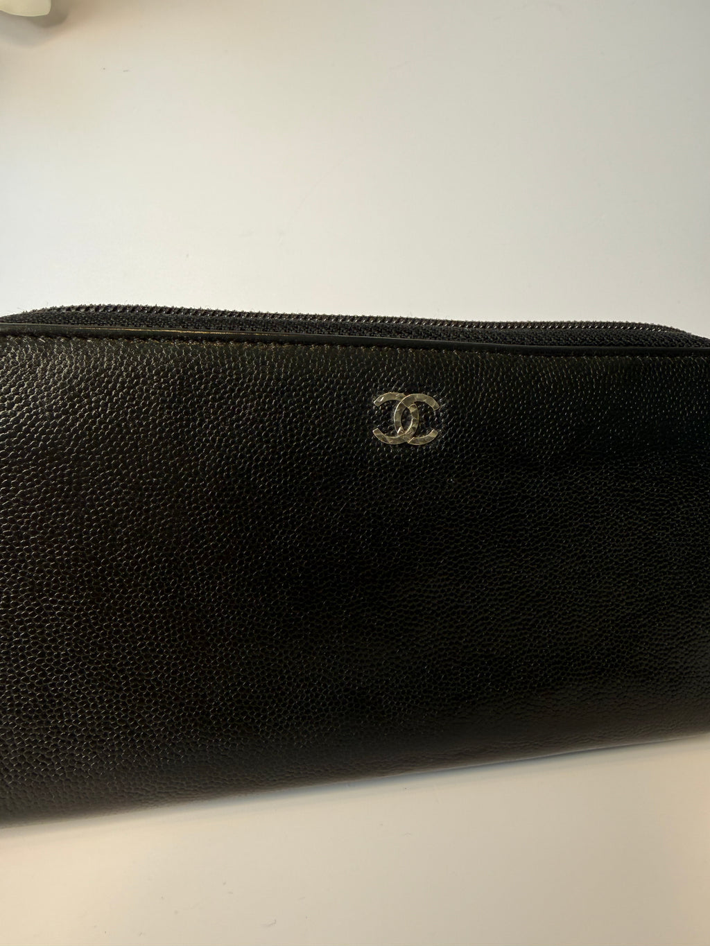 Chanel Black Leather CC Zip Around Wallet
