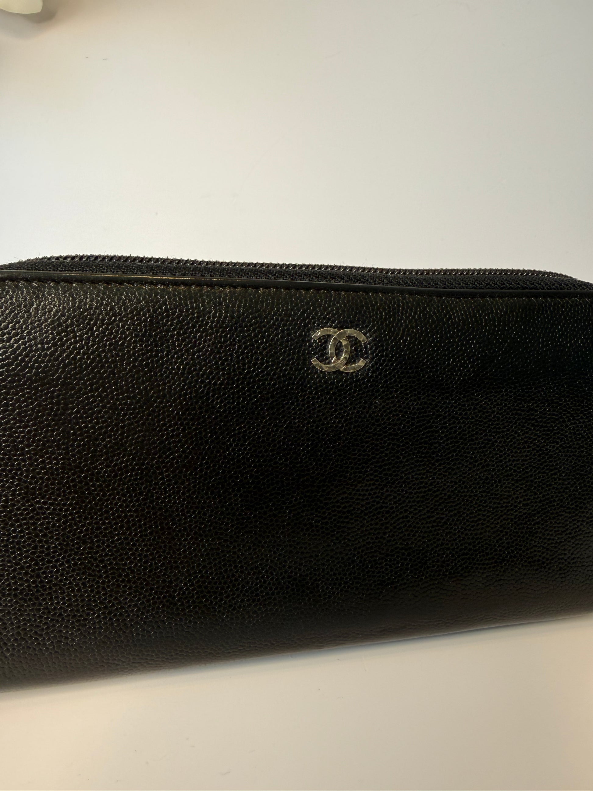 Chanel Black Leather CC Zip Around Wallet