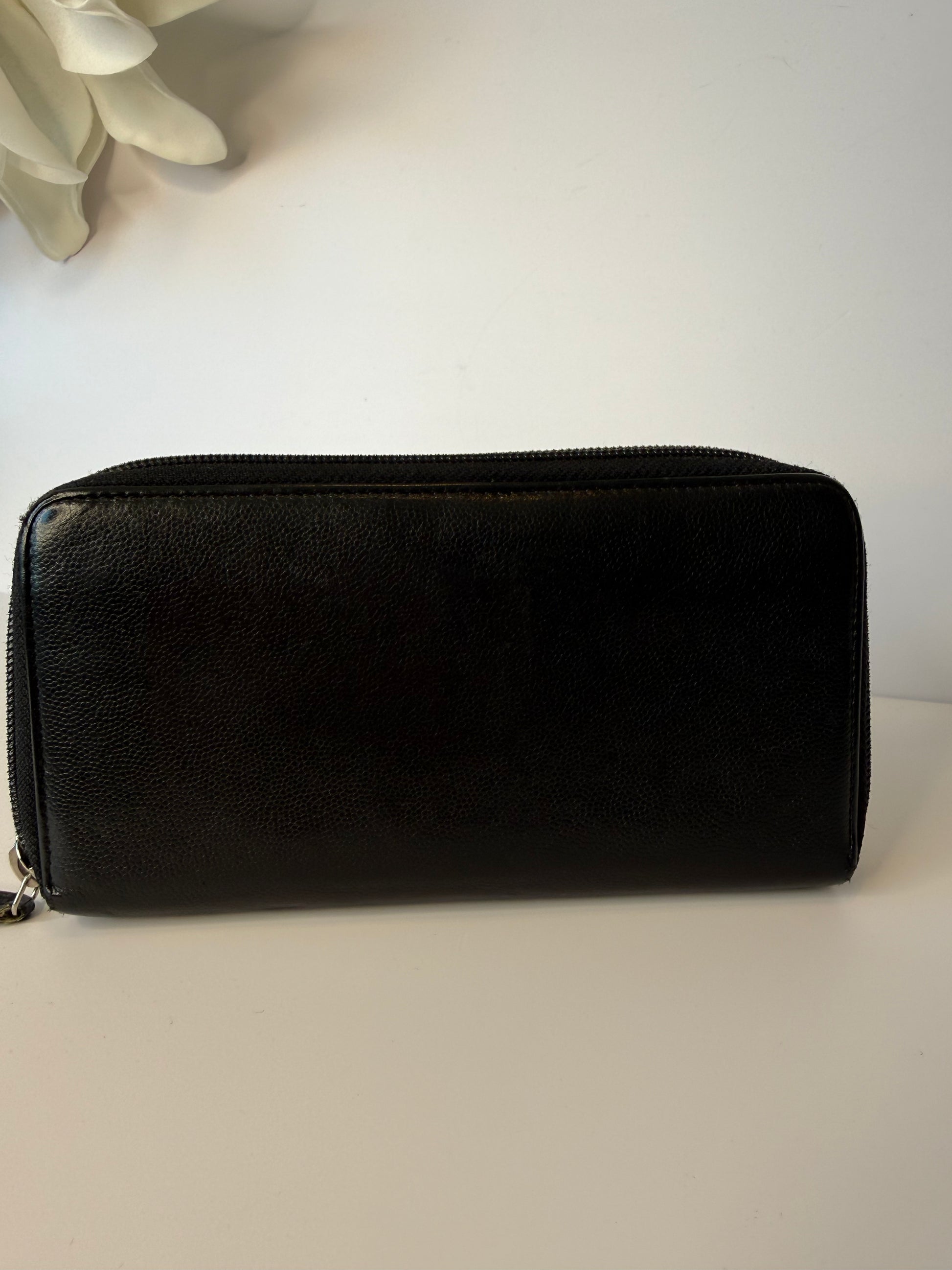 Chanel Black Leather CC Zip Around Wallet