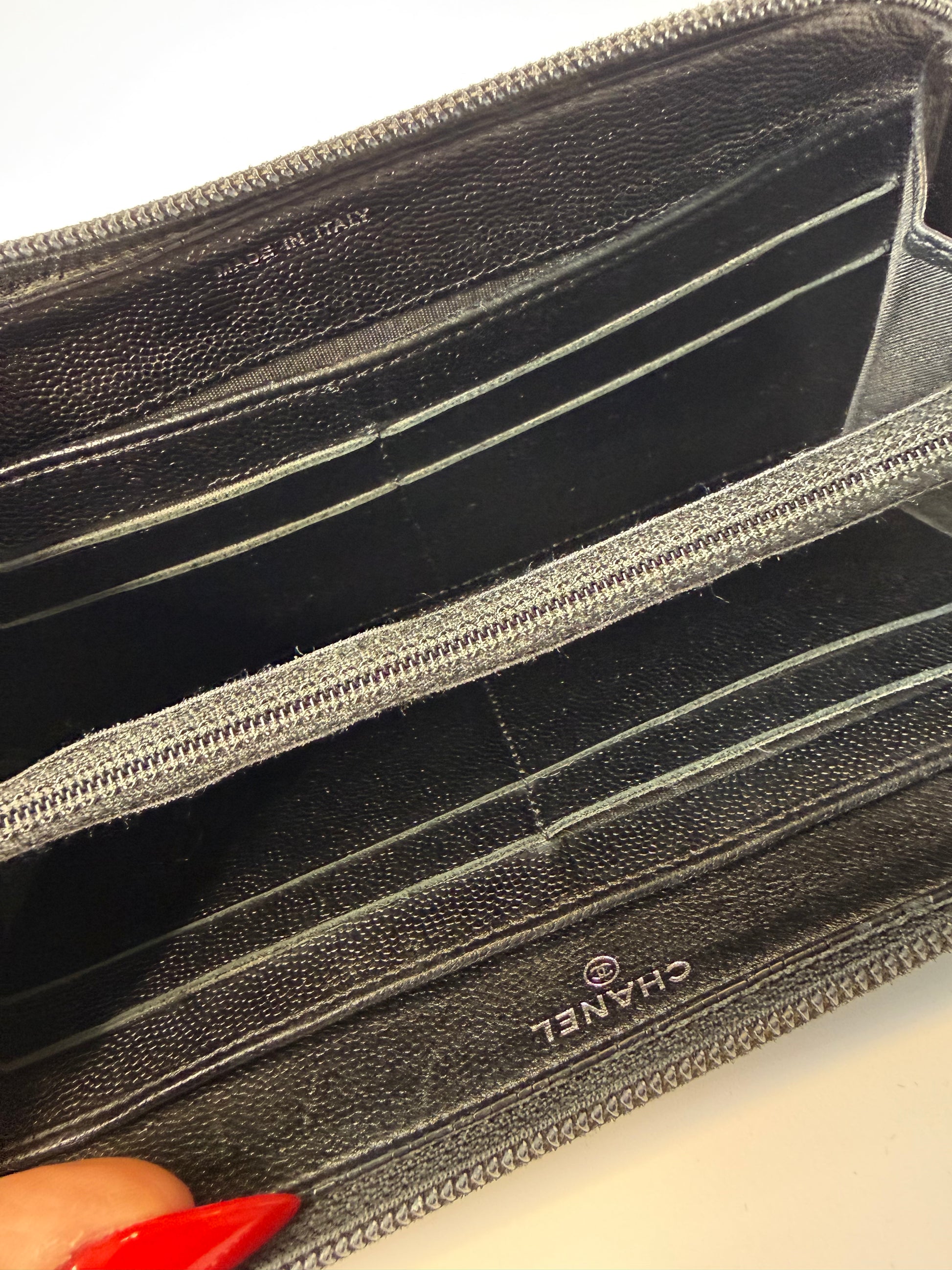 Chanel Black Leather CC Zip Around Wallet