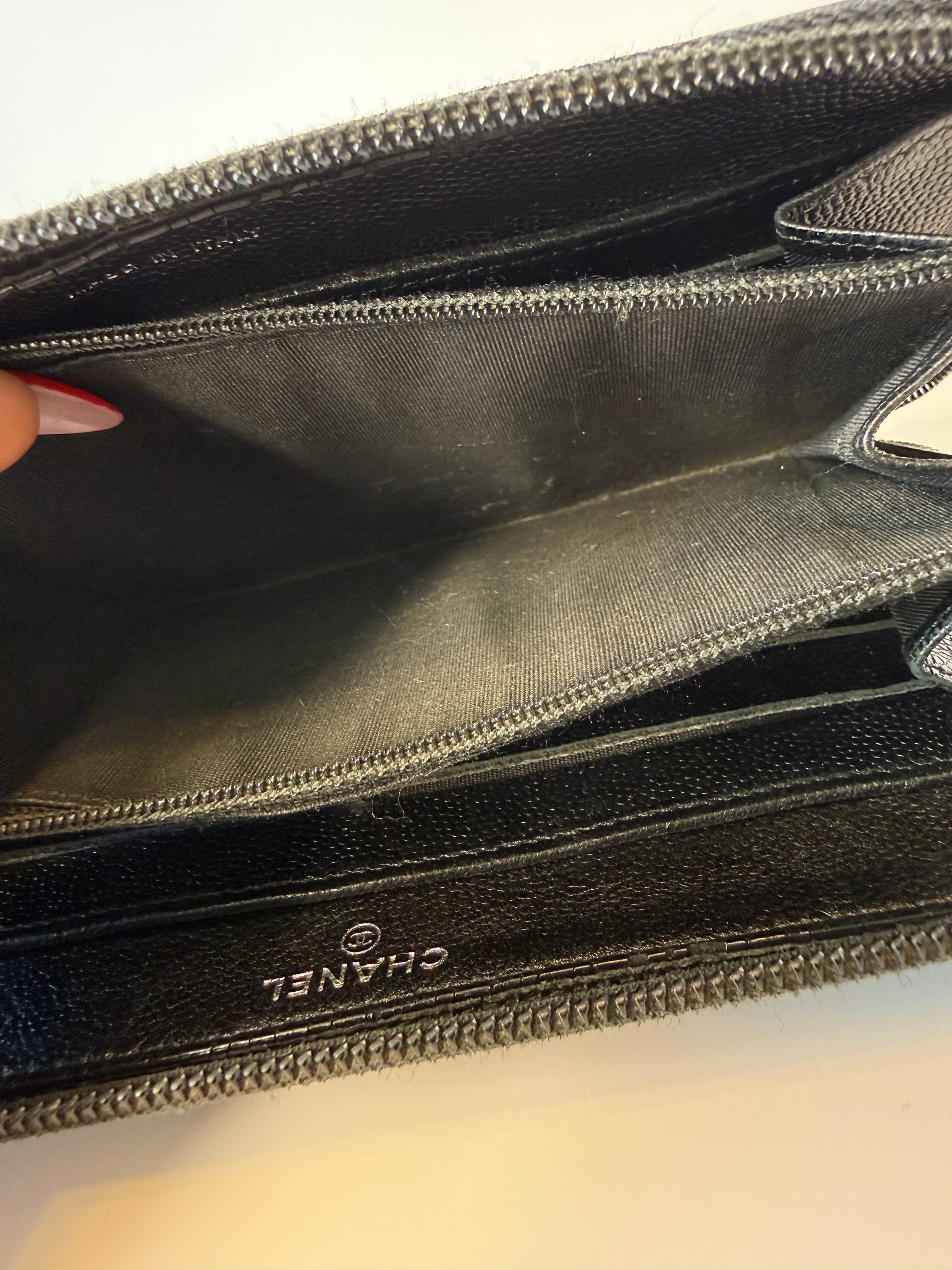 Chanel Black Leather CC Zip Around Wallet