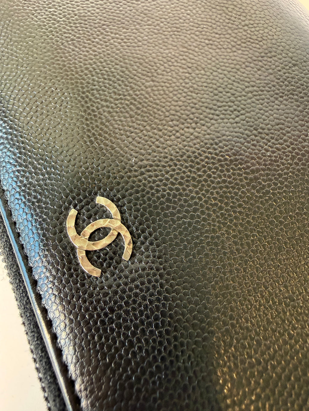 Chanel Black Leather CC Zip Around Wallet