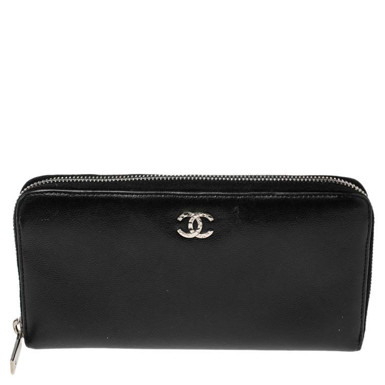 Chanel Black Leather CC Zip Around Wallet
