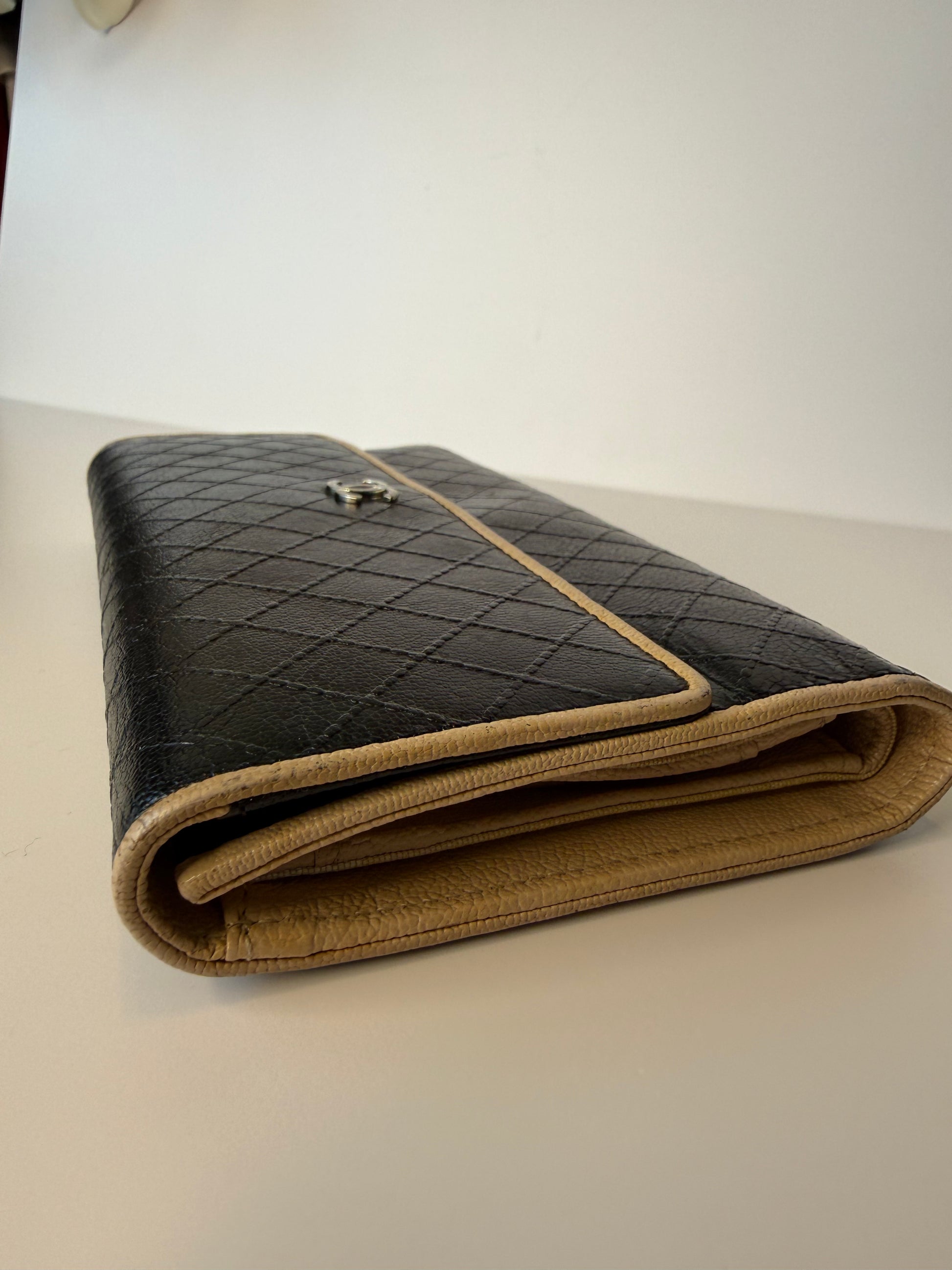 Timeless Chanel Bicolor Quilted Leather CC Logo Flap Continental Wallet Black