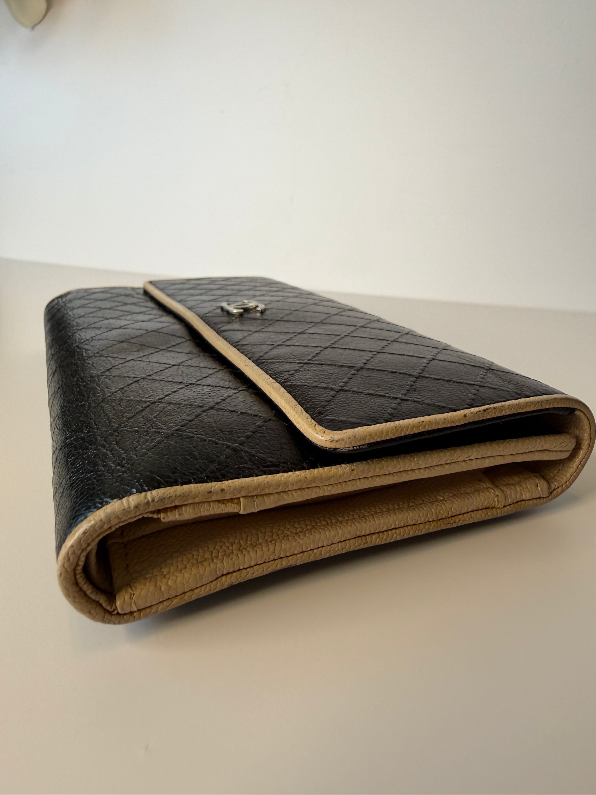 Timeless Chanel Bicolor Quilted Leather CC Logo Flap Continental Wallet Black