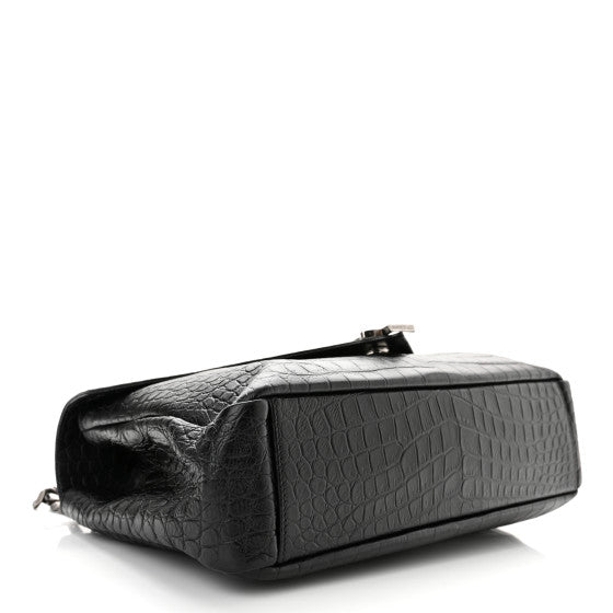 SAINT LAURENT Calfskin Crocodile Embossed Monogram Large College Satchel Black