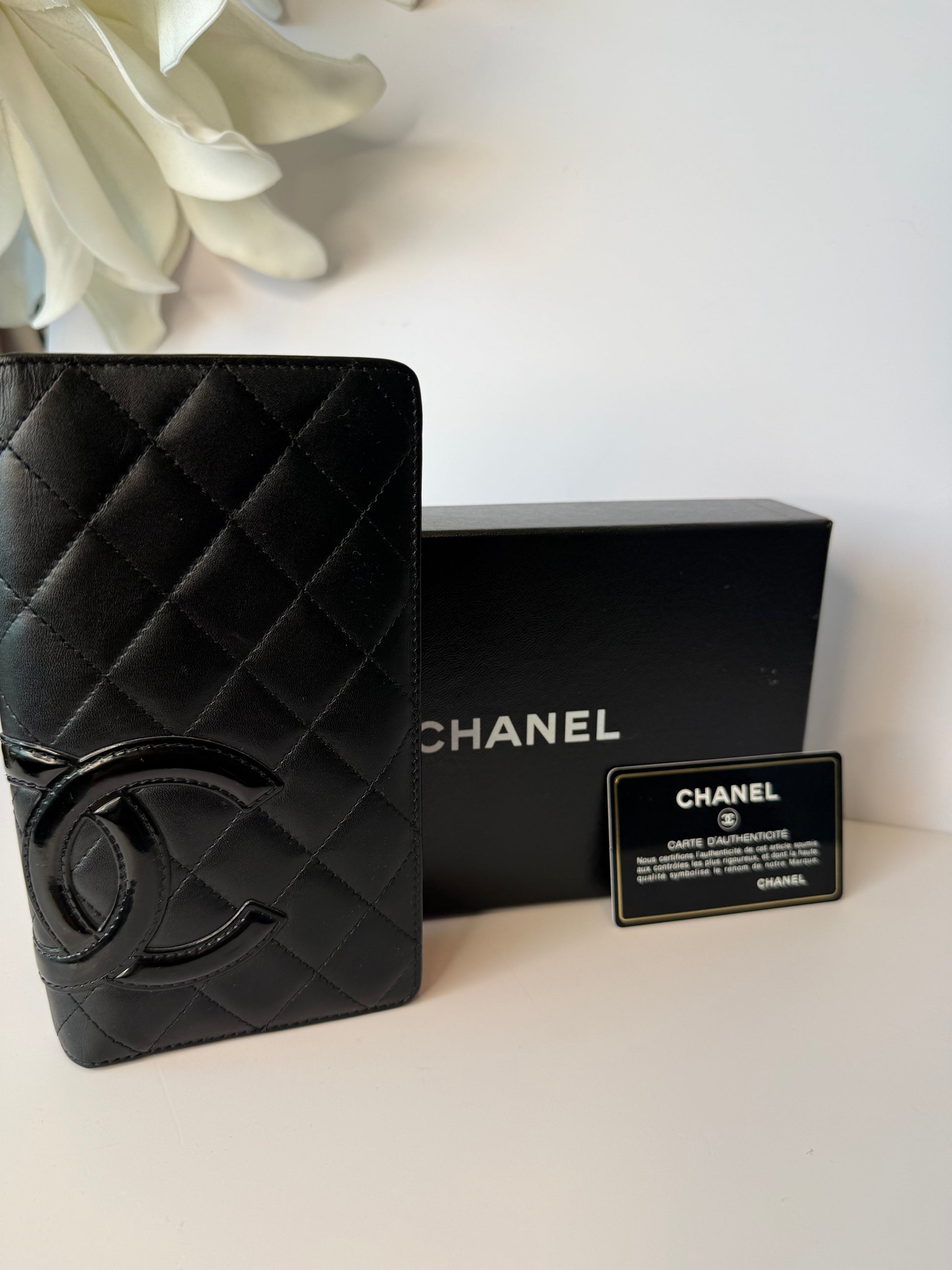 Chanel black quilted leather CC Cambon wallet