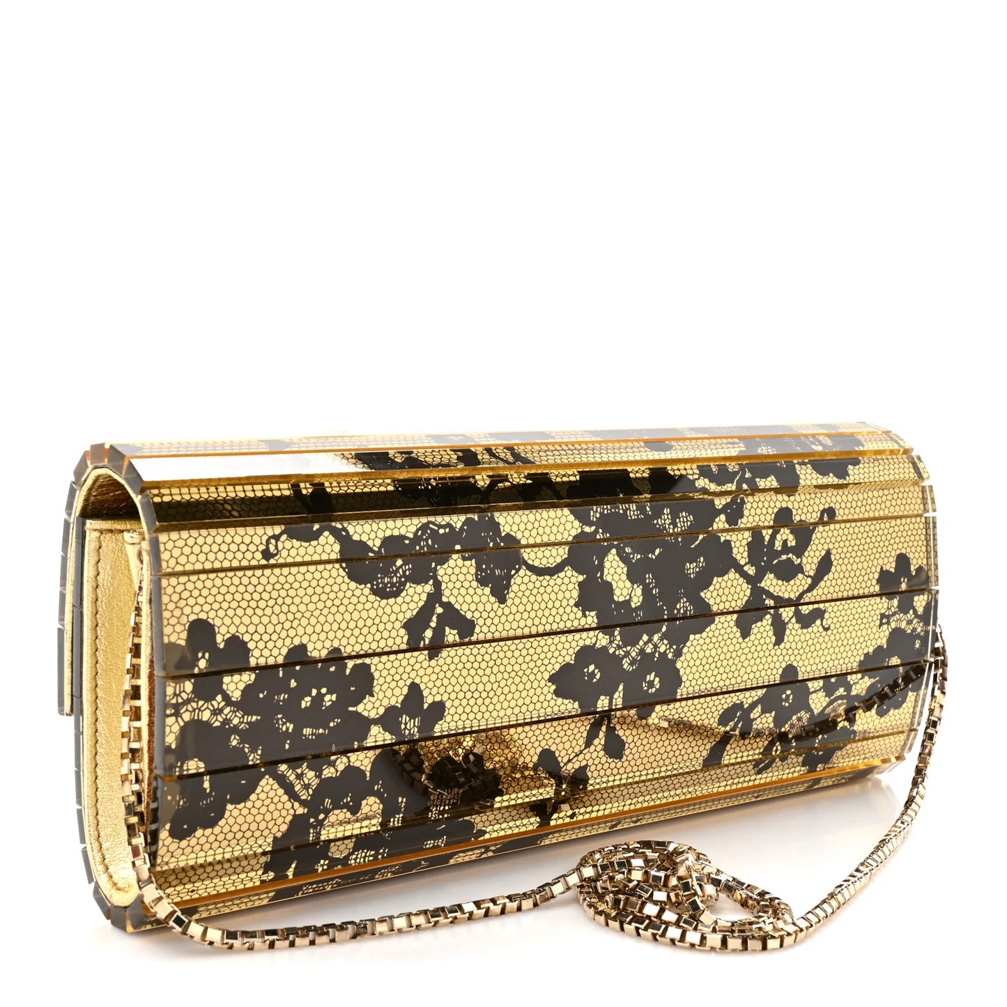 Jimmy Choo Acrylic Lace Sweetie Clutch Gold Black
