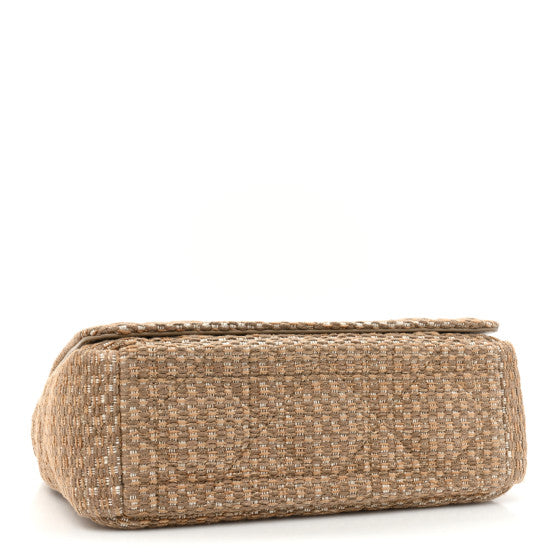 Christian Dior Calfskin Tweed Embroidered Cannage Medium Caro Bag Beige Gold