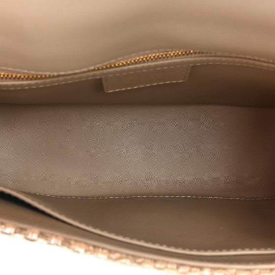Christian Dior Calfskin Tweed Embroidered Cannage Medium Caro Bag Beige Gold