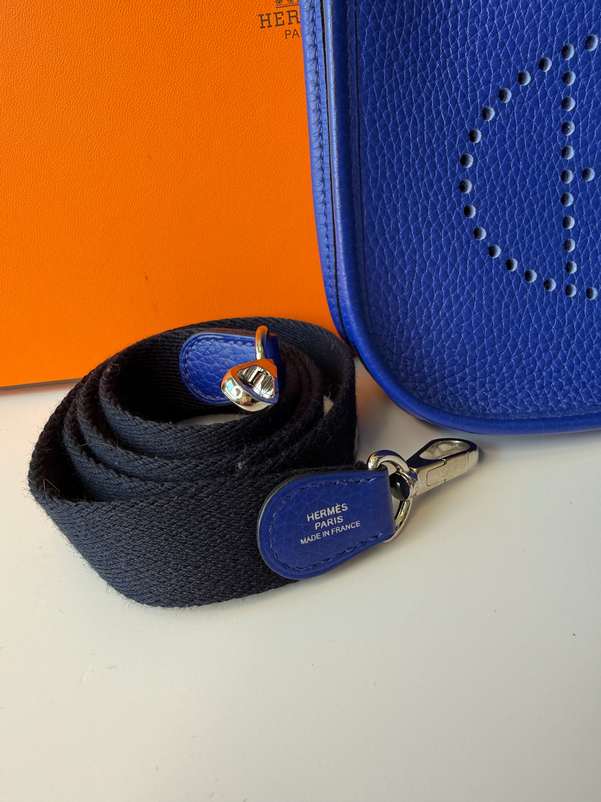 Taurillon Clemence Amazone Evelyne TPM Bleu Electrique with navy strap (rare)