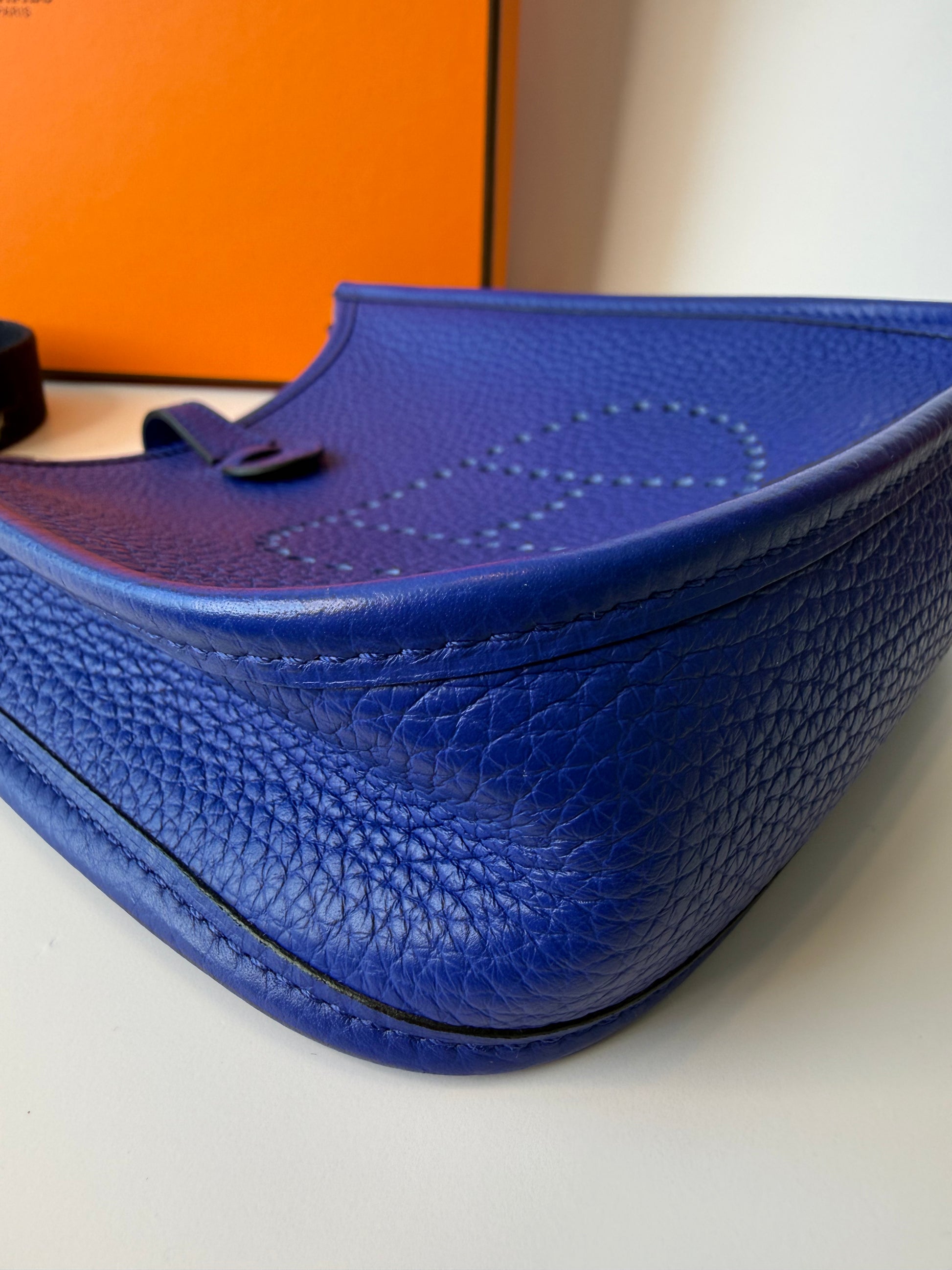 Taurillon Clemence Amazone Evelyne TPM Bleu Electrique with navy strap (rare)