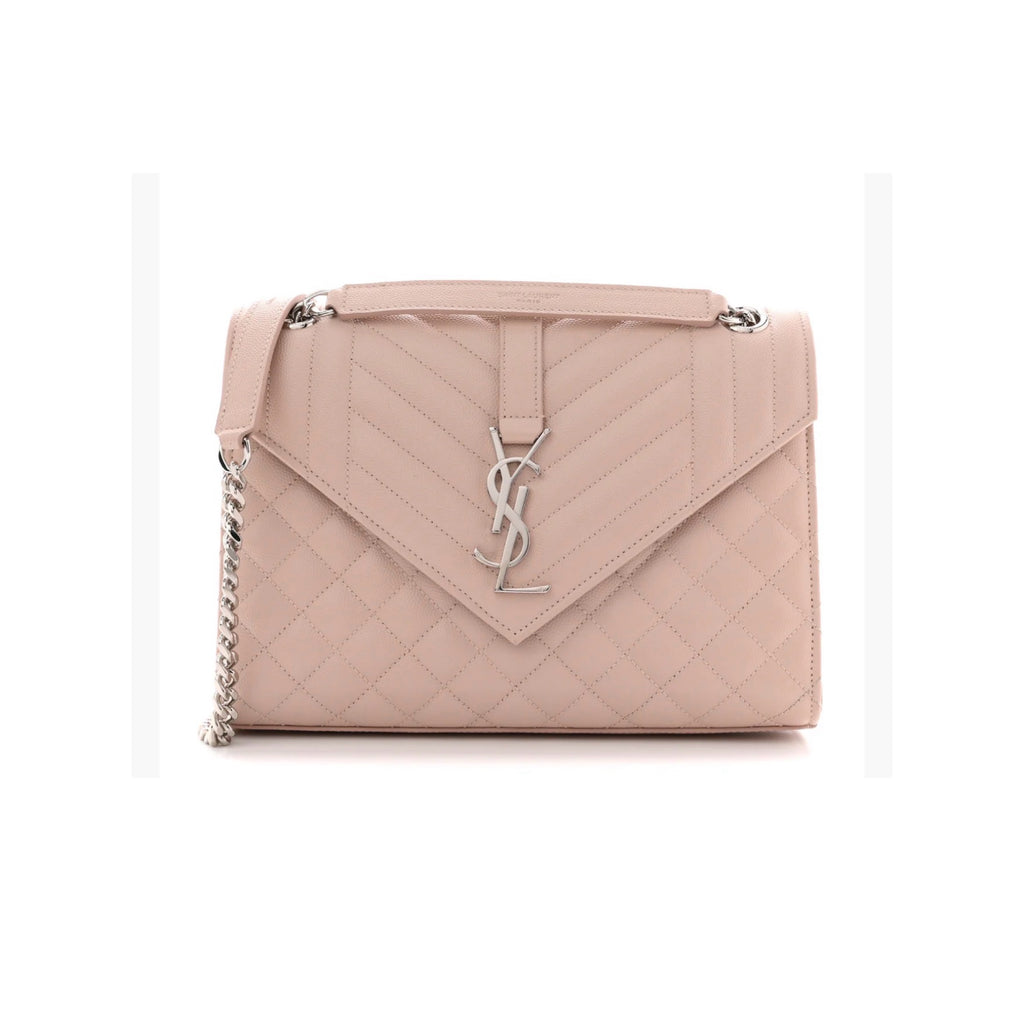Grain De Poudre Textured Mixed Matelasse Medium Triquilt Monogram Satchel Marble Pink