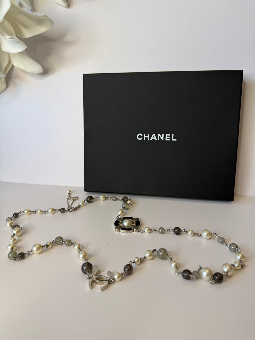 Chanel necklace silver tone CC