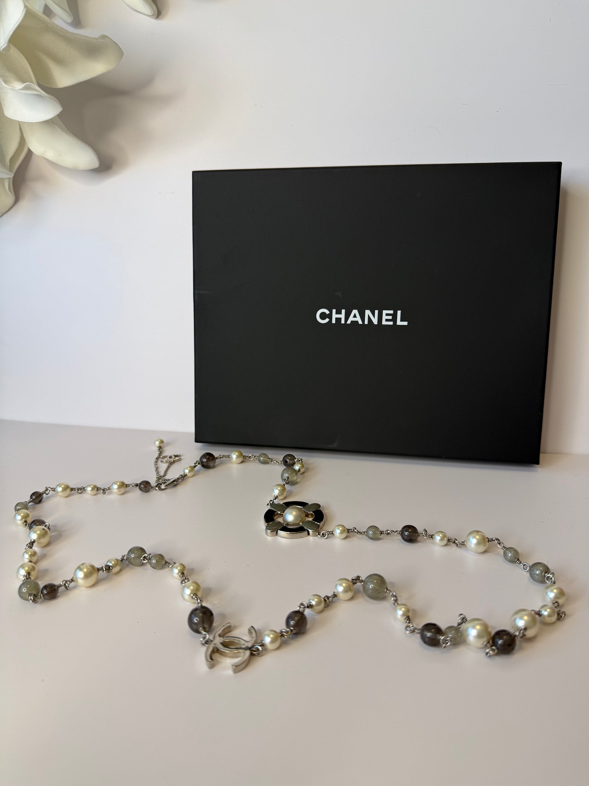 Chanel necklace silver tone CC