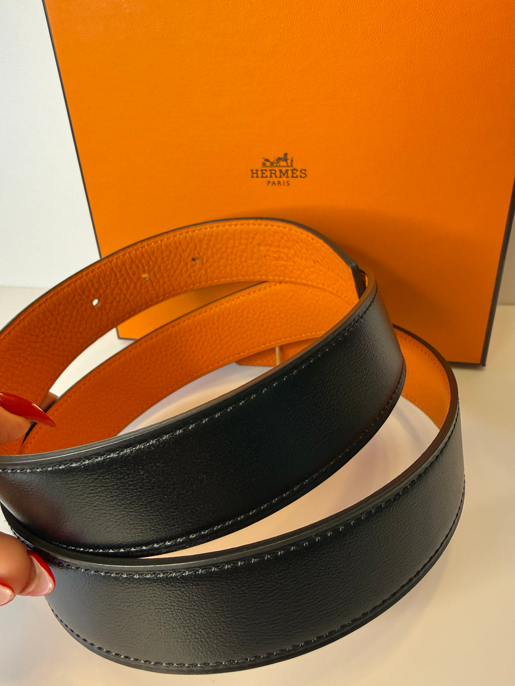 Hermès Royal belt gold-toned H-buckle reversible 32mm noir/orange