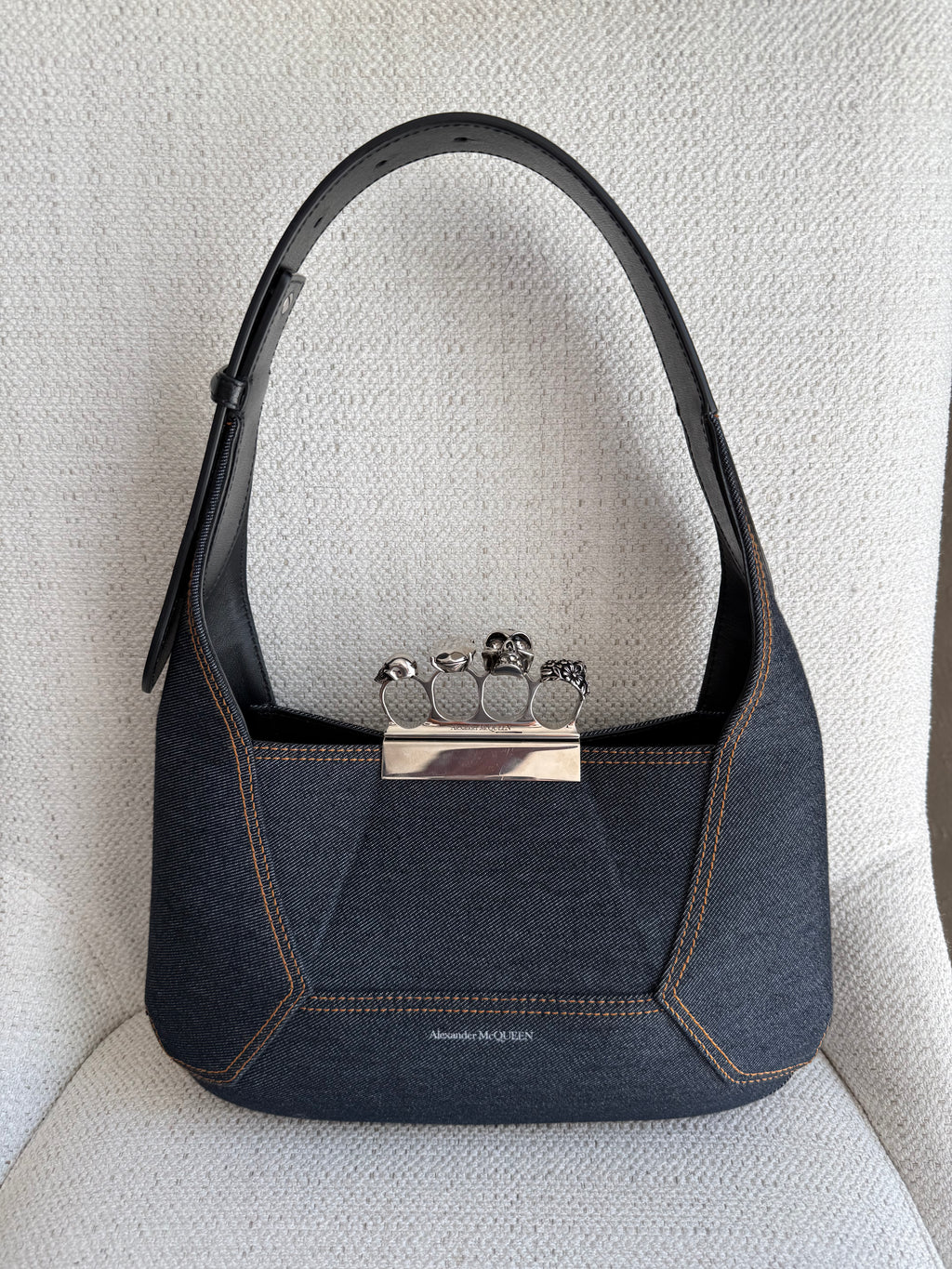 Alexander McQueen the jeweled hobo denim