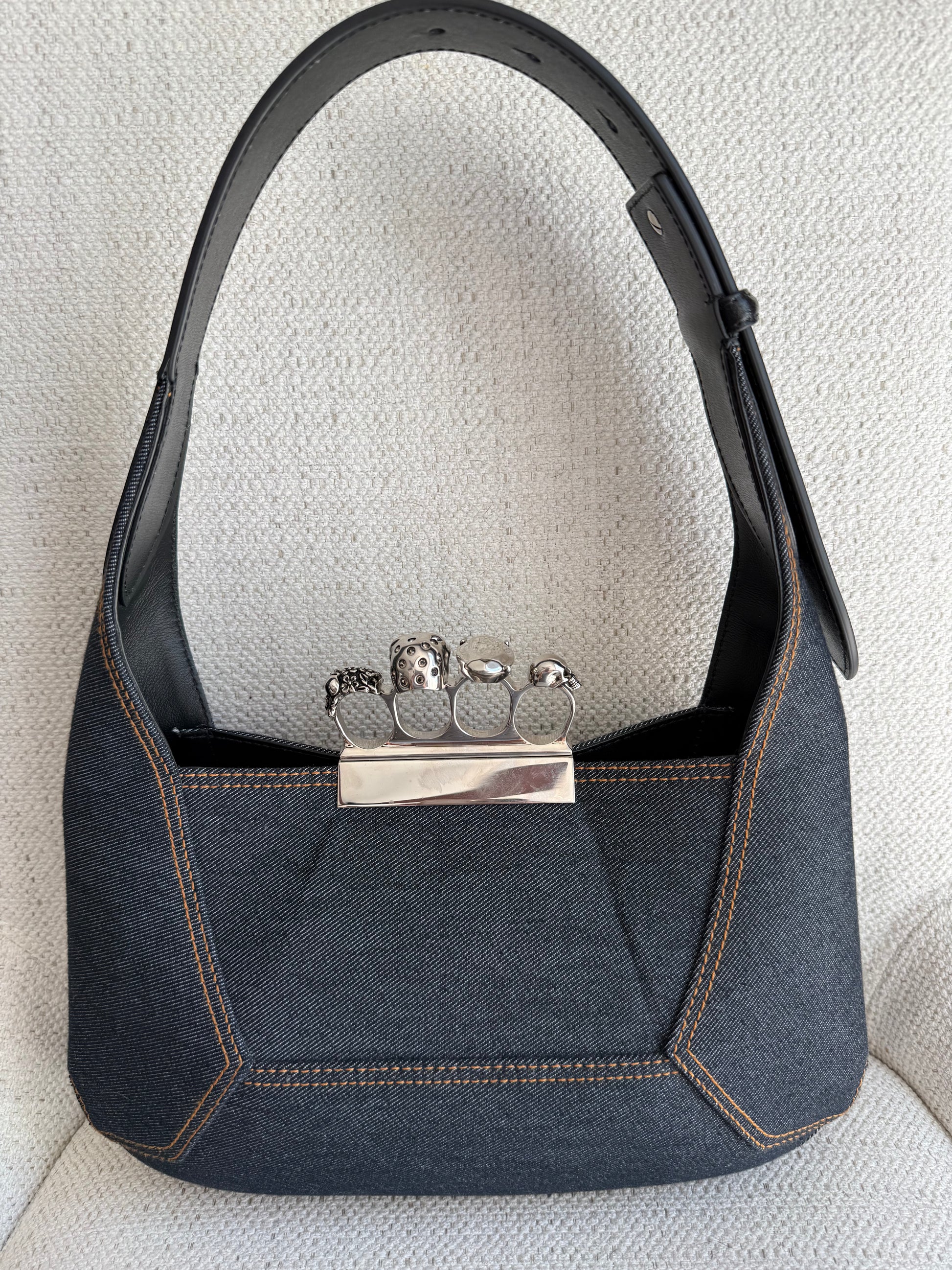 Alexander McQueen the jeweled hobo denim