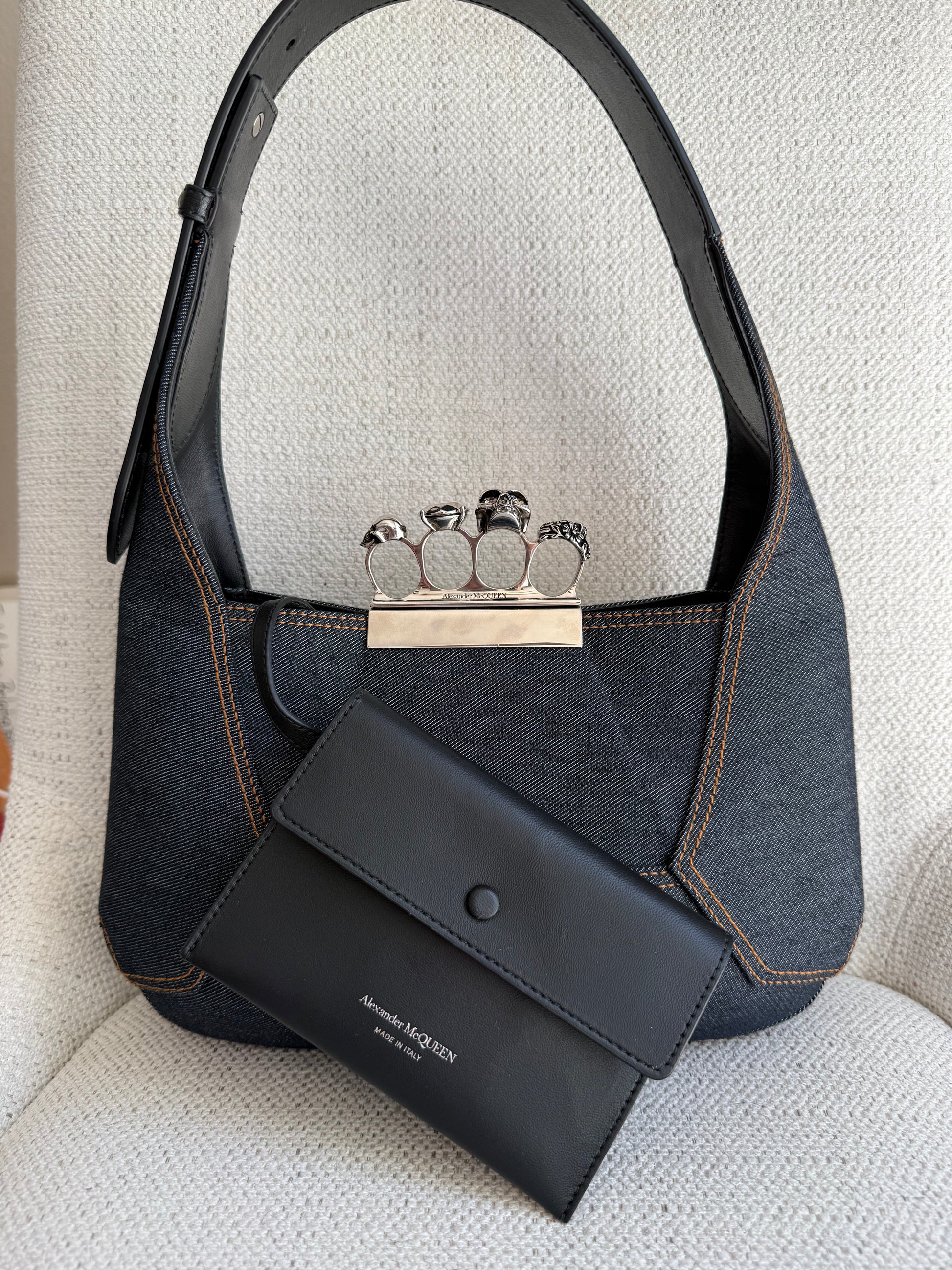 Alexander McQueen the jeweled hobo denim