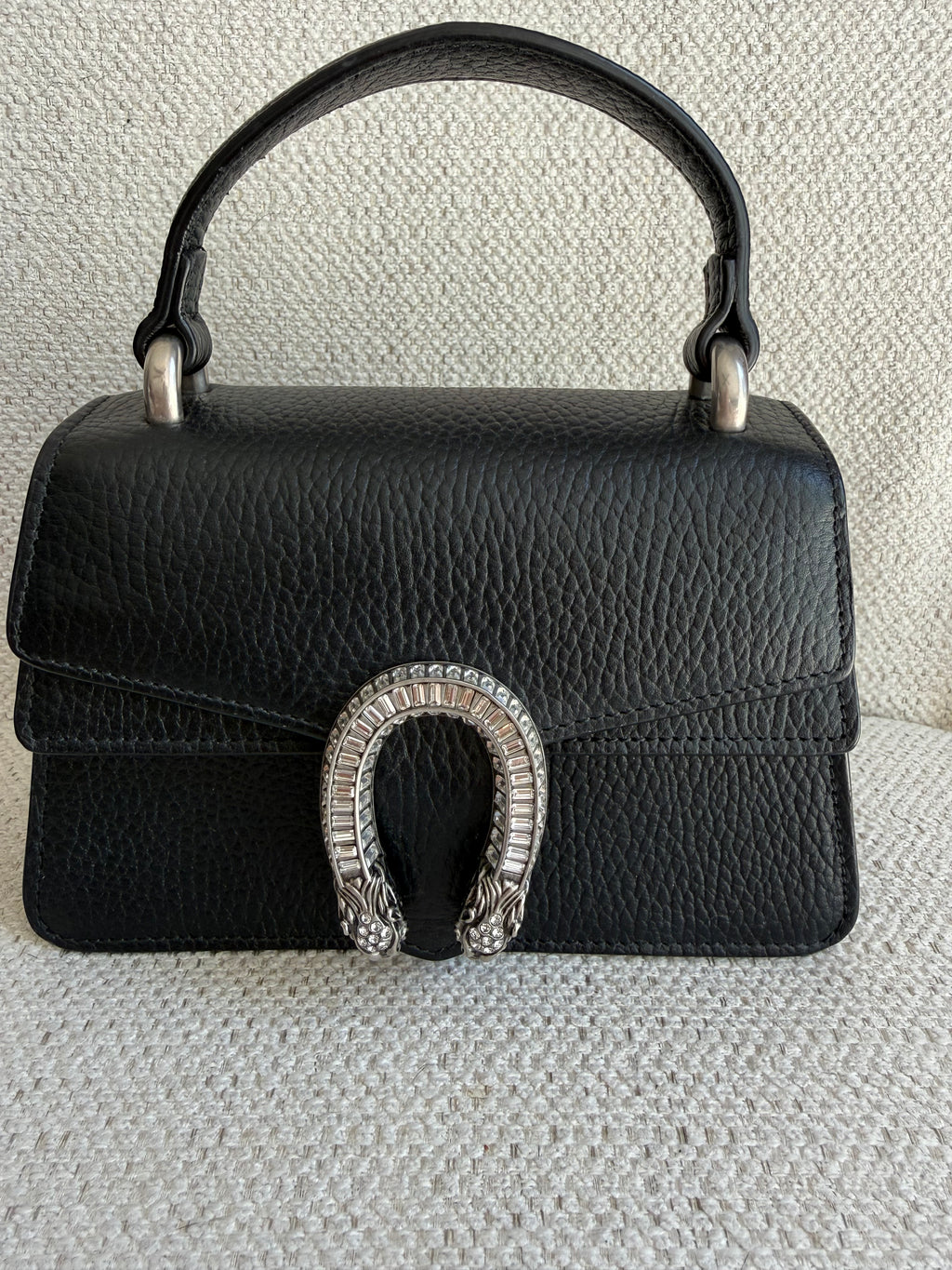 Gucci Calfskin Crystal Mini Dionysus Top Handle Bag Black Crystal crossbody