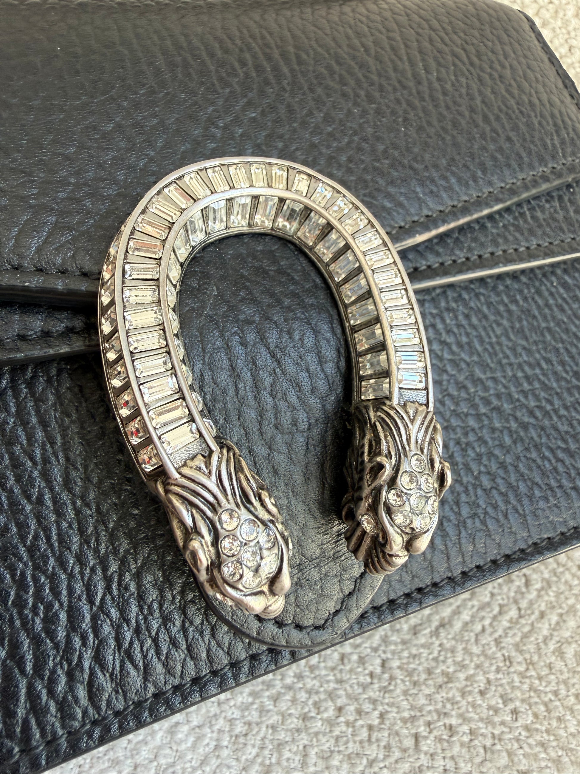 Gucci Calfskin Crystal Mini Dionysus Top Handle Bag Black Crystal crossbody
