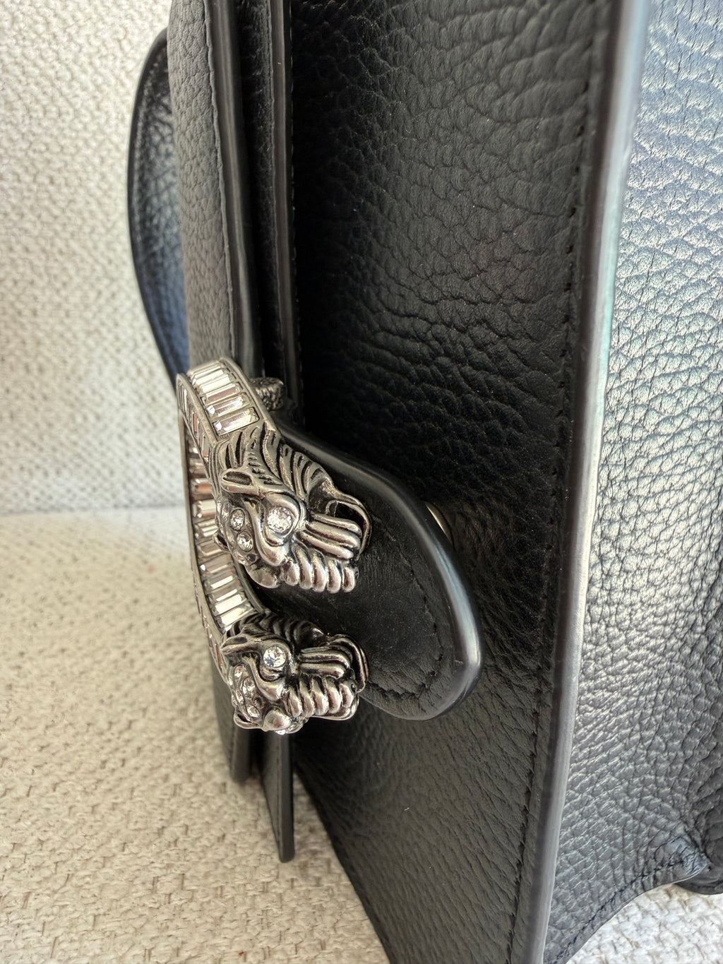 Gucci Calfskin Crystal Mini Dionysus Top Handle Bag Black Crystal crossbody