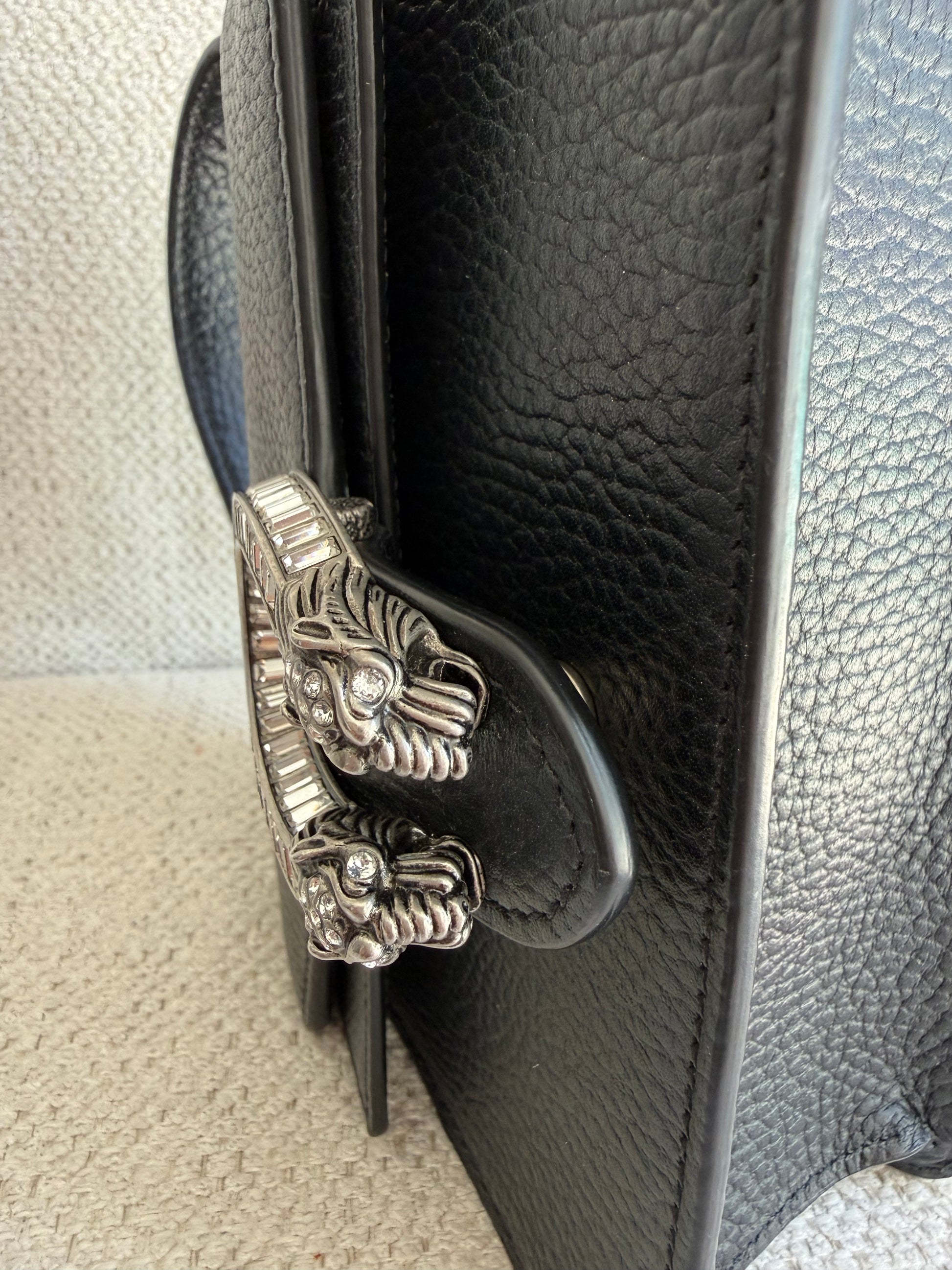 Gucci Calfskin Crystal Mini Dionysus Top Handle Bag Black Crystal crossbody
