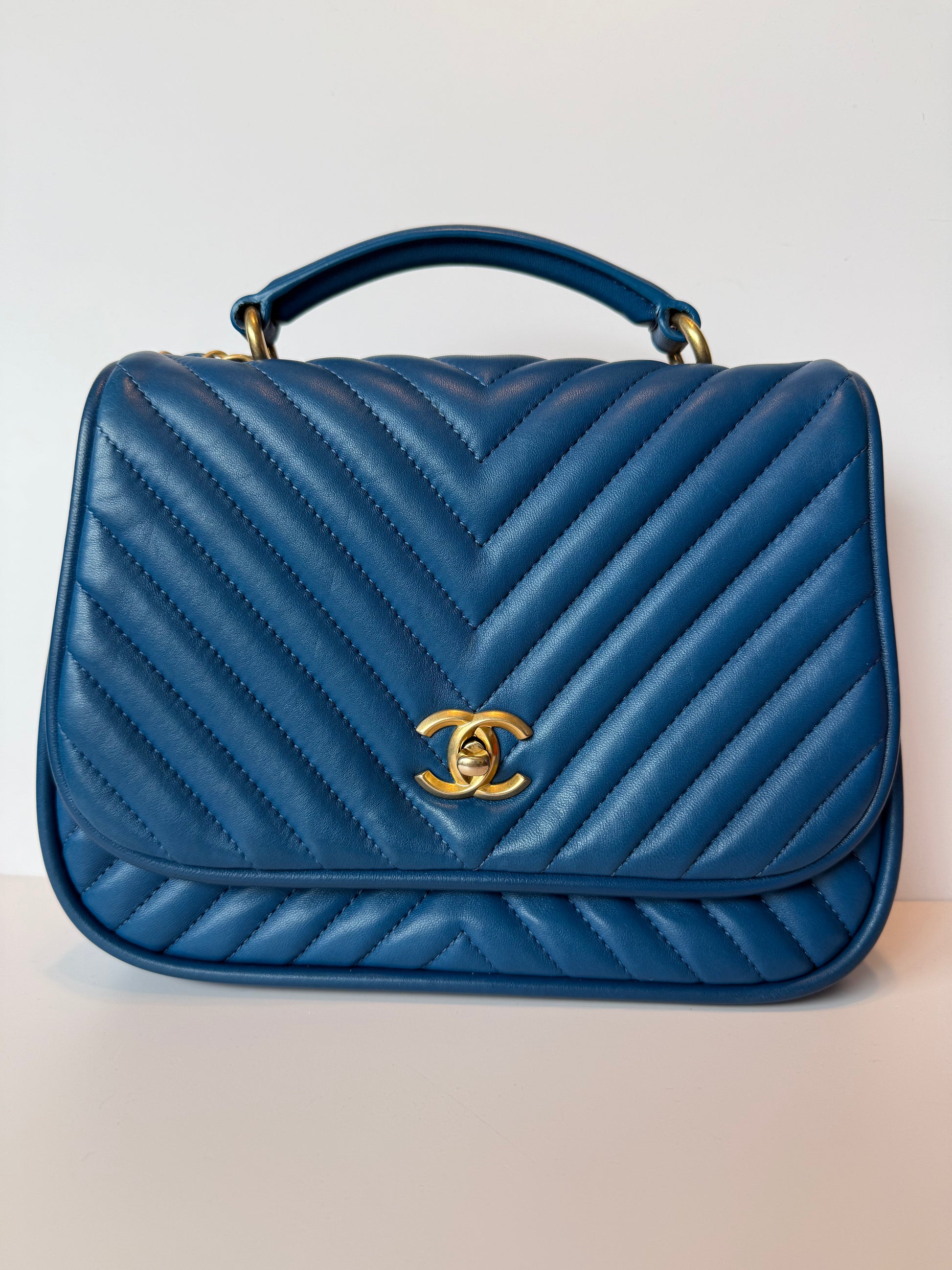 Chanel blue chevron quilted shoulder bag