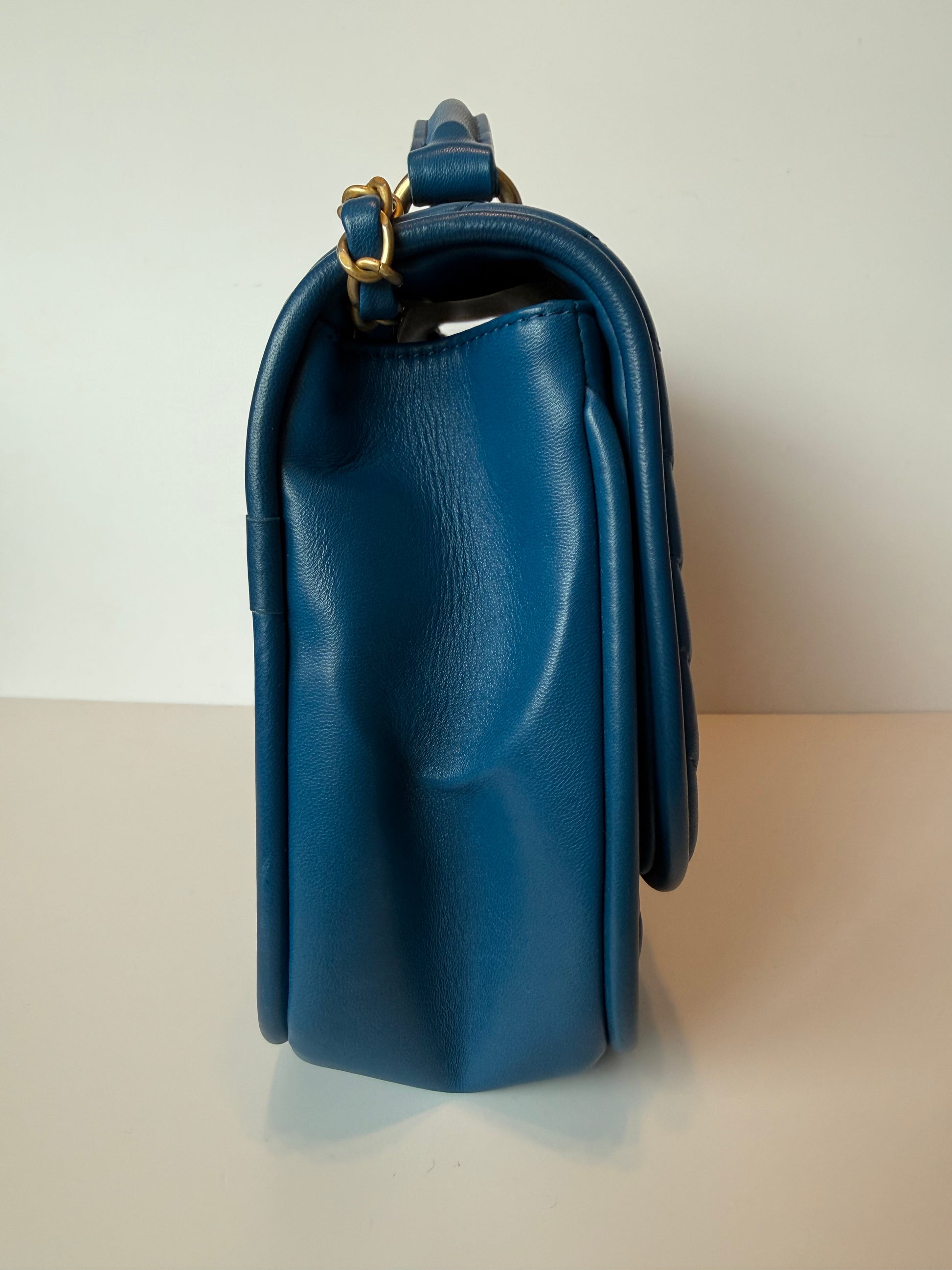 Chanel blue chevron quilted shoulder bag