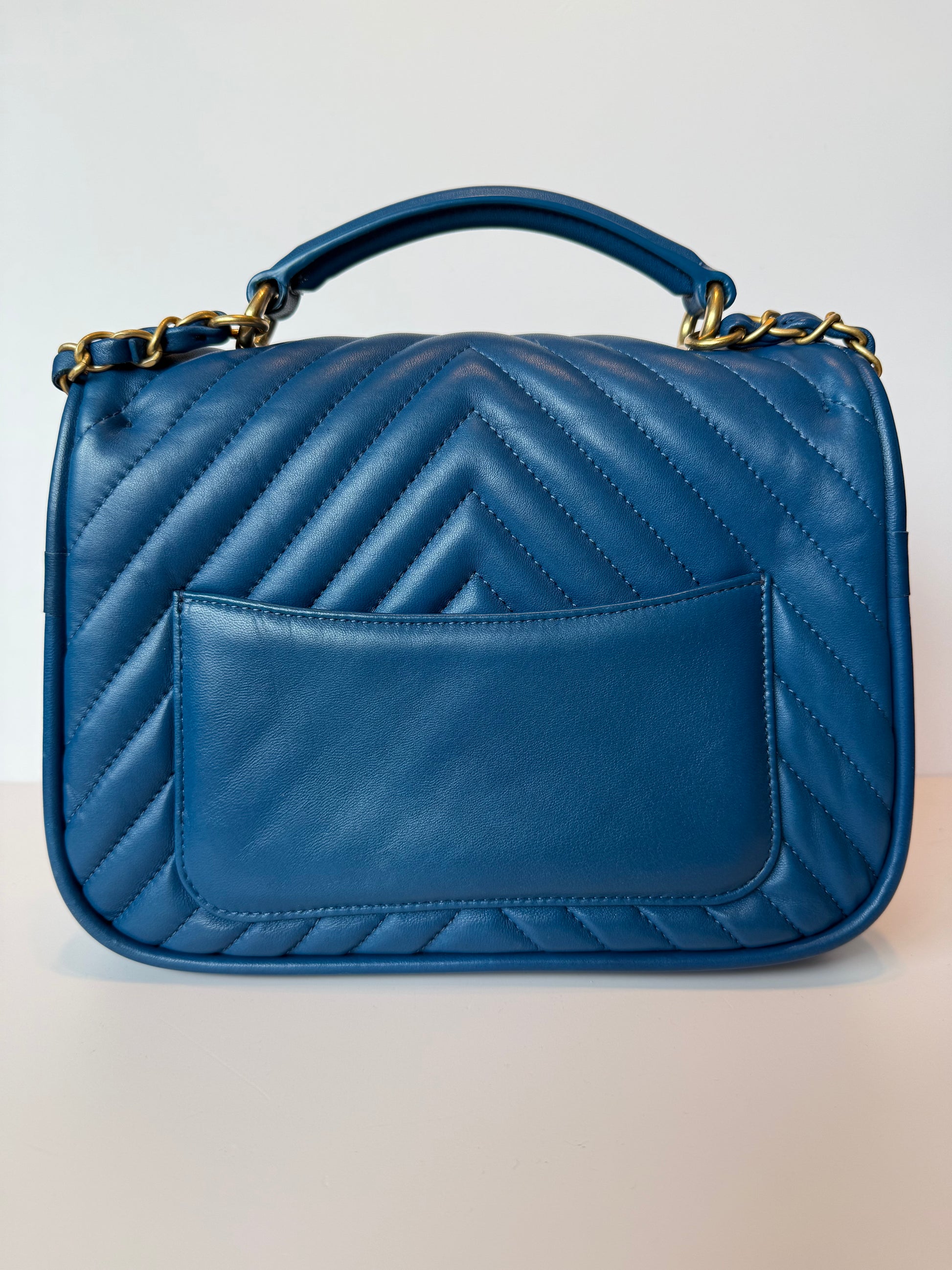 Chanel blue chevron quilted shoulder bag