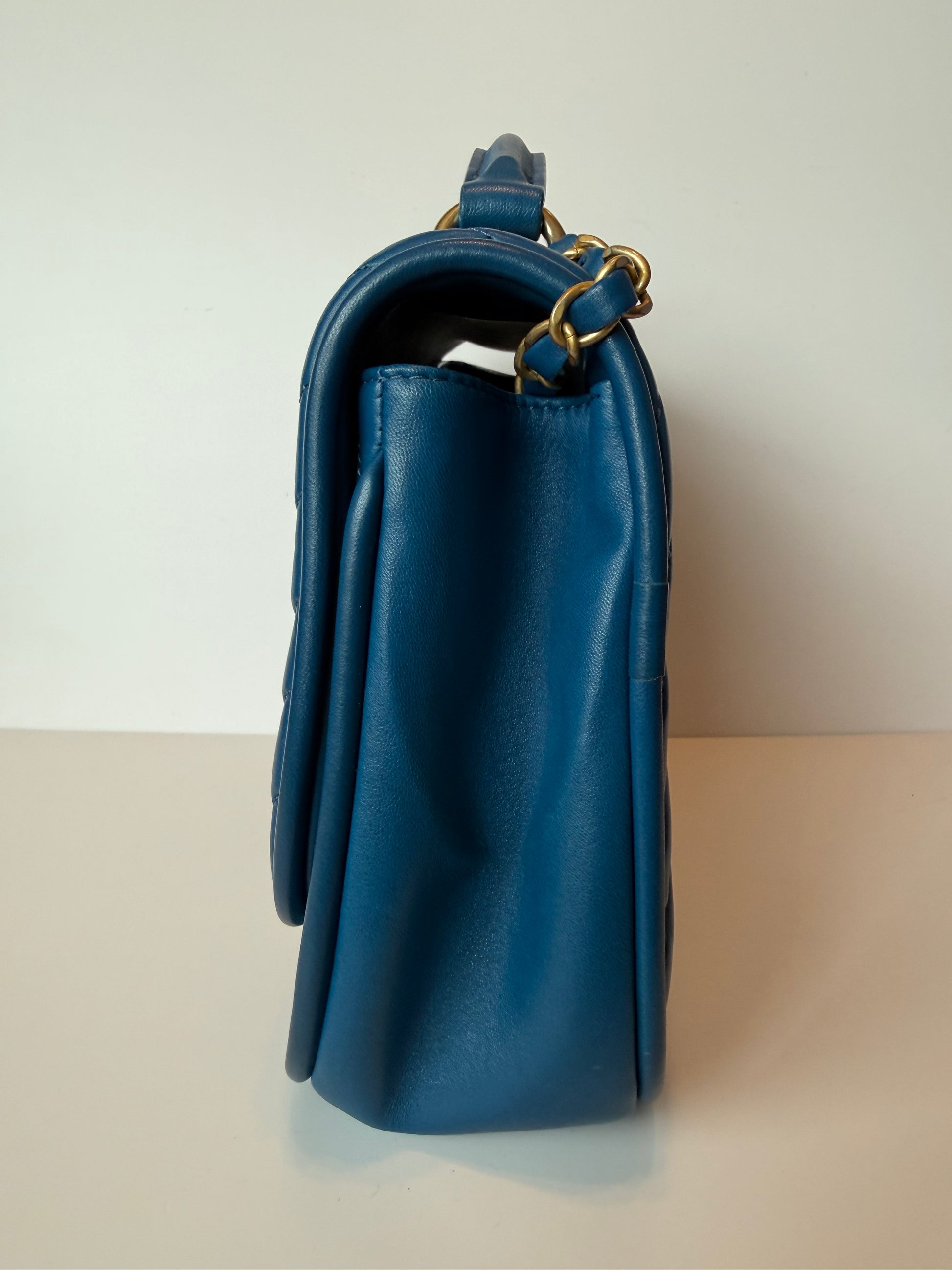 Chanel blue chevron quilted shoulder bag