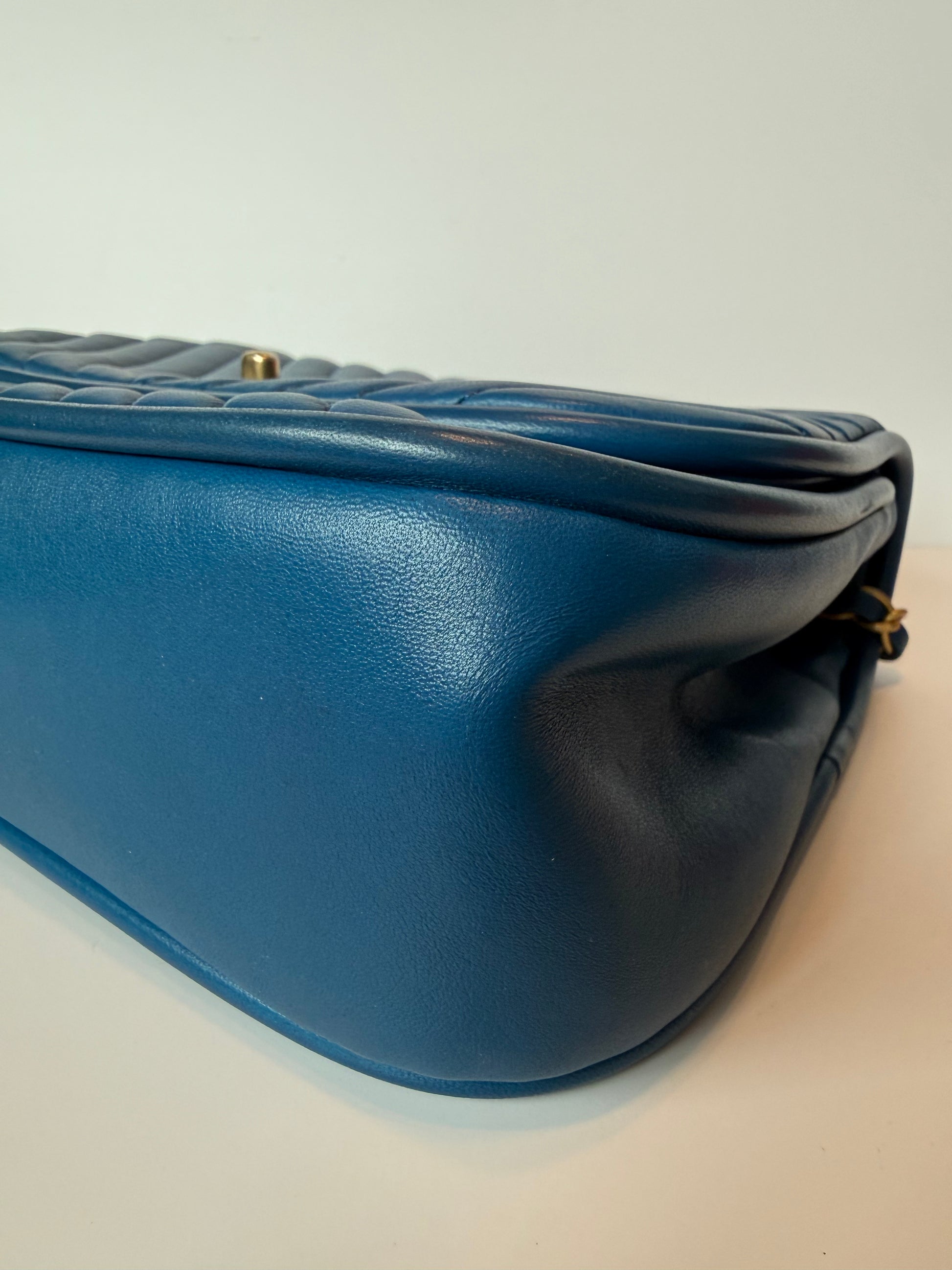 Chanel blue chevron quilted shoulder bag