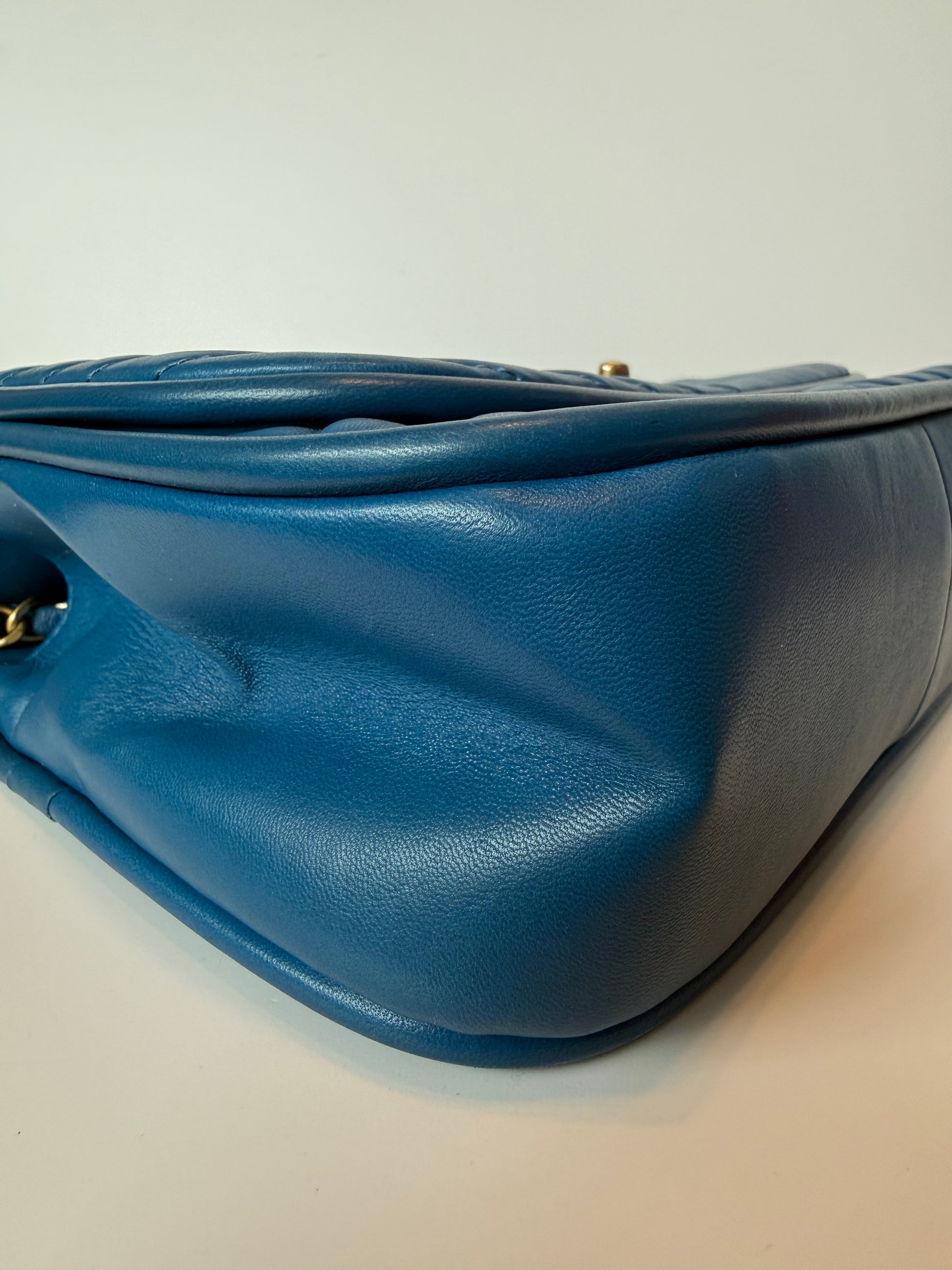Chanel blue chevron quilted shoulder bag